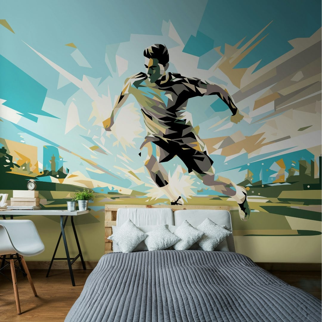 Origin Murals Blue Football Player Abstract Landscape - Large - W350cm X H280cm