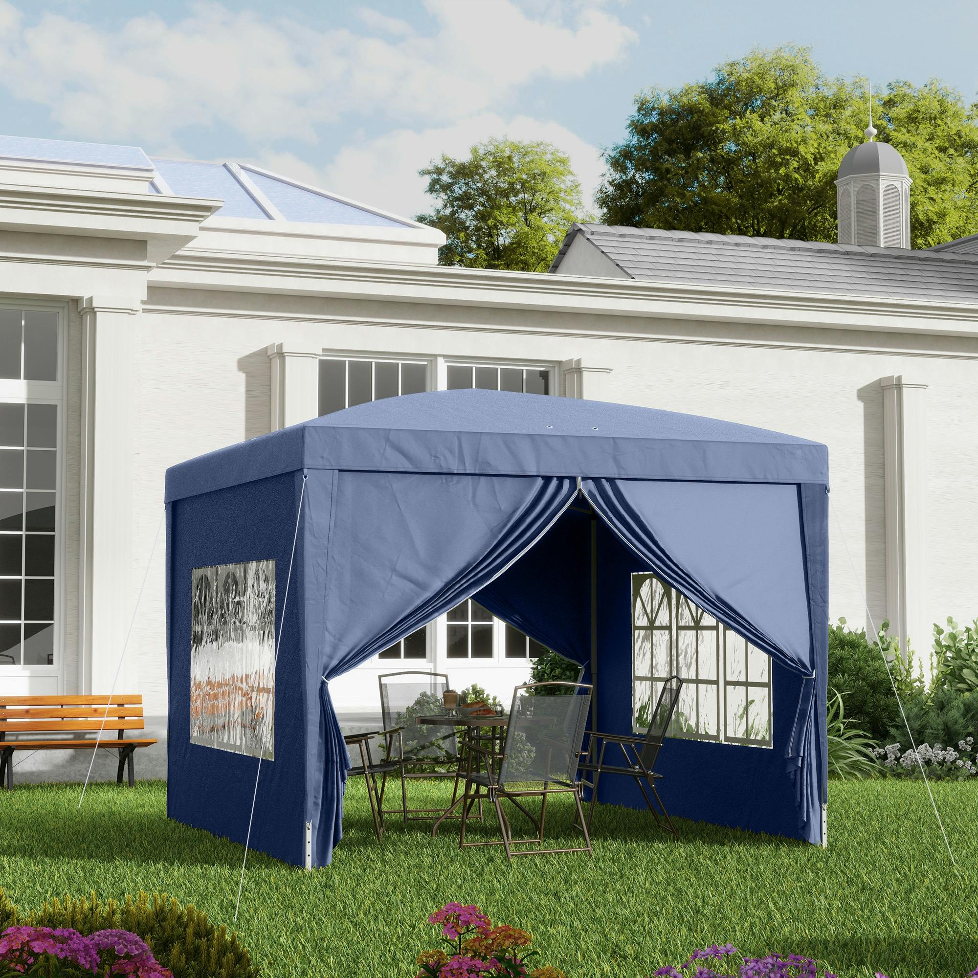 Outsunny Black/Blue 3Mx3m Pop Up Gazebo Party Tent Canopy Marquee With Storage Bag