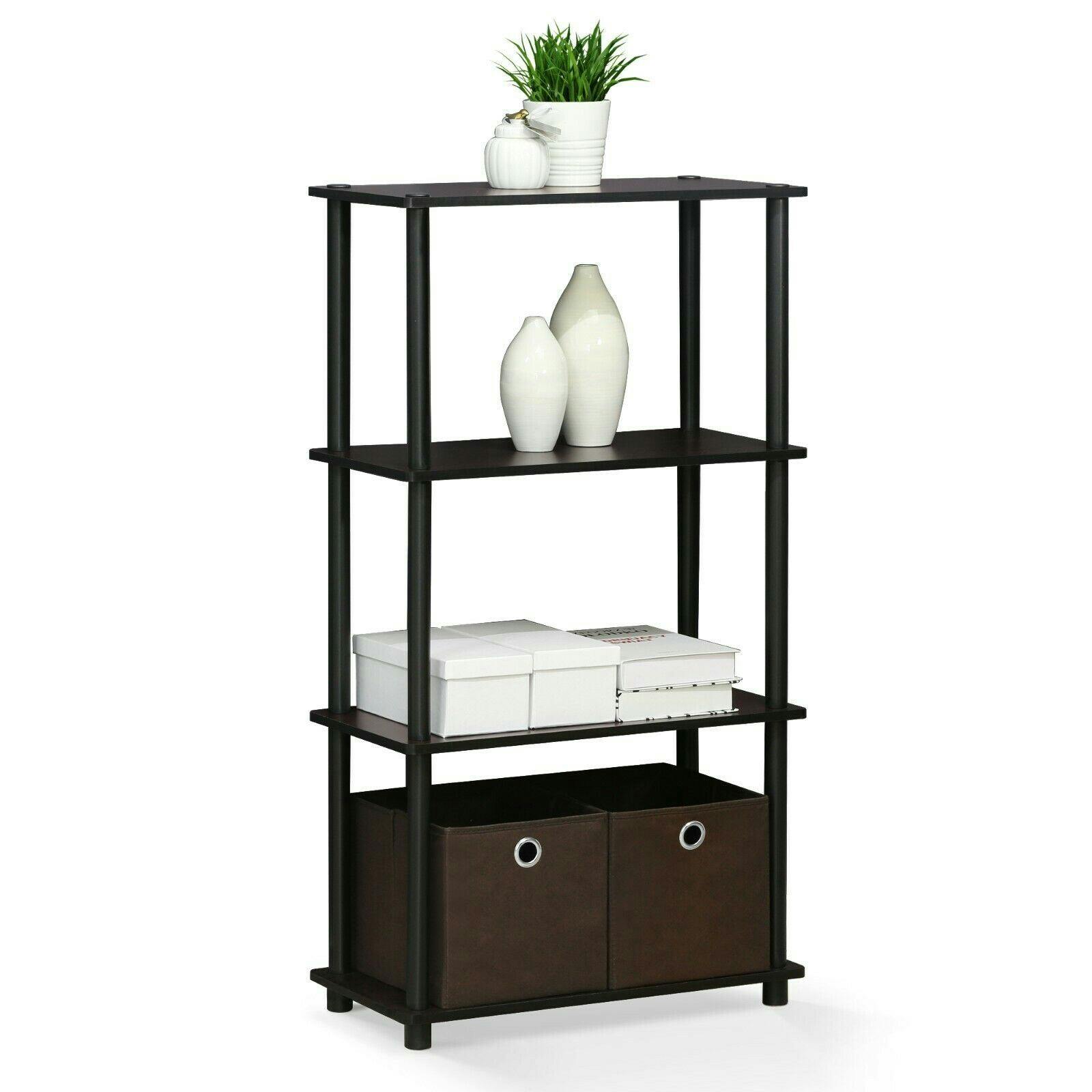 Rackhams Dark Turn-N-Tube 4-Tier Multipurpose Shelf Display Rack, Walnut Perfect For Organized Storage And Display