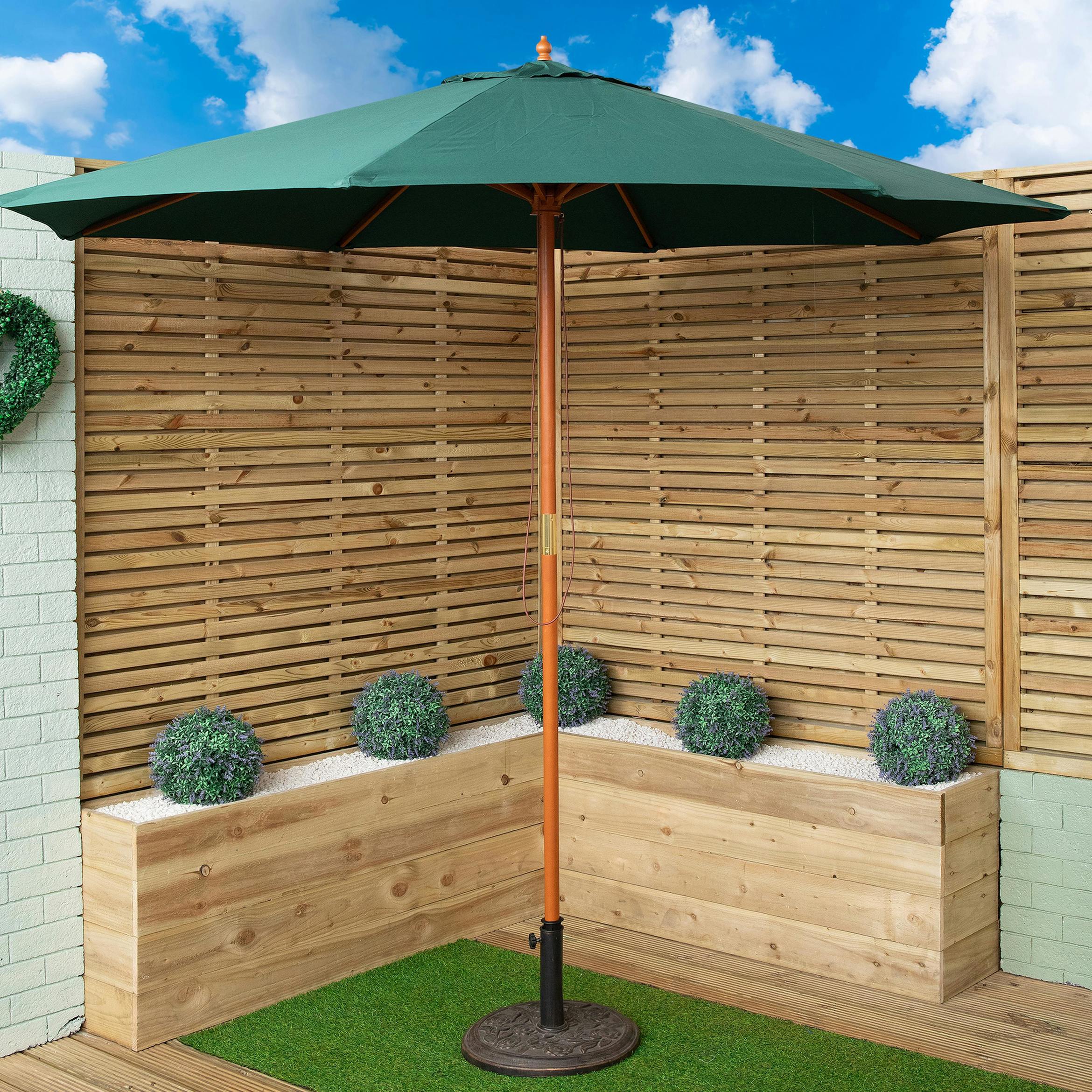 Rackhams Green 2.7M Outdoor Wooden Garden Parasol Sun Shade With Carry Bag In