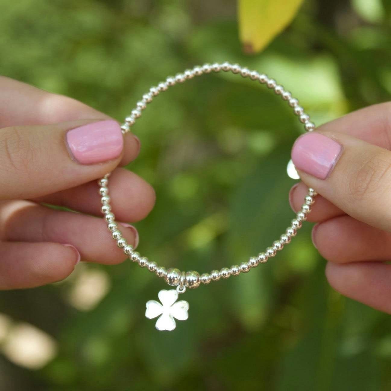 Mylee London Silver Lucky Four Leaf Clover On Ball Bead Bracelet - No - Adult