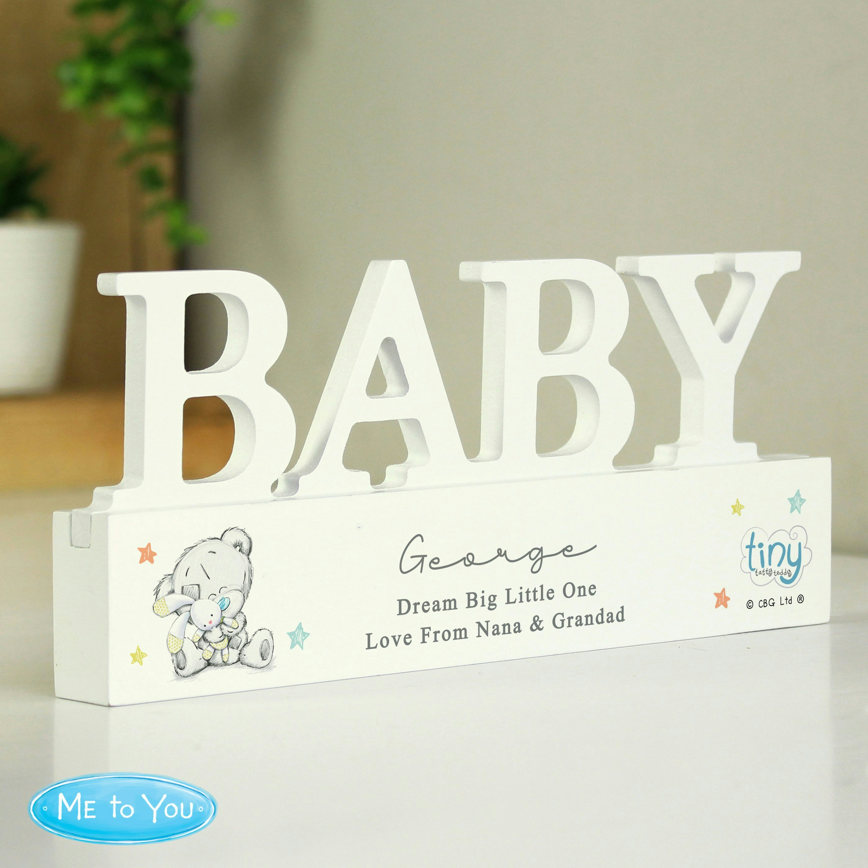 Rackhams Personalised Tiny Tatty Teddy Wooden Baby Ornament