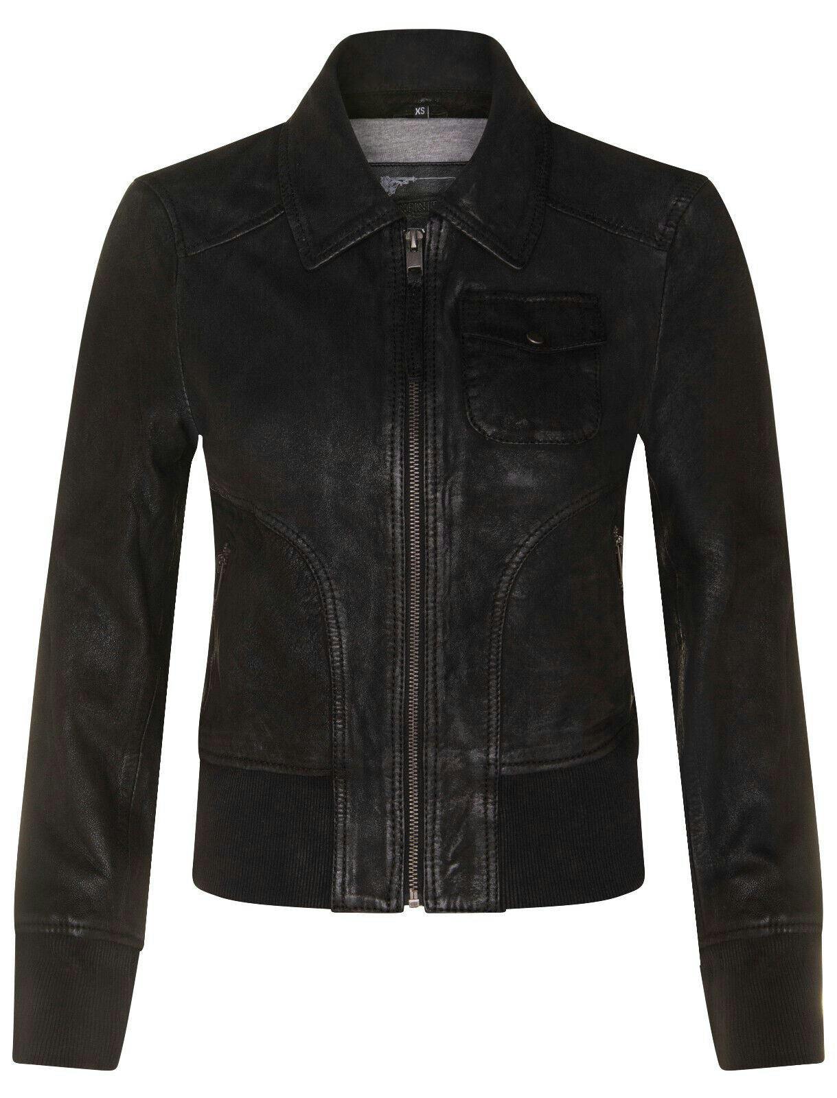 Infinity Leather Women's Black Leather Ma-1 Varsity Jacket-Ann Arbor - Uk 4XL/22 | Eu 48 | Us 18
