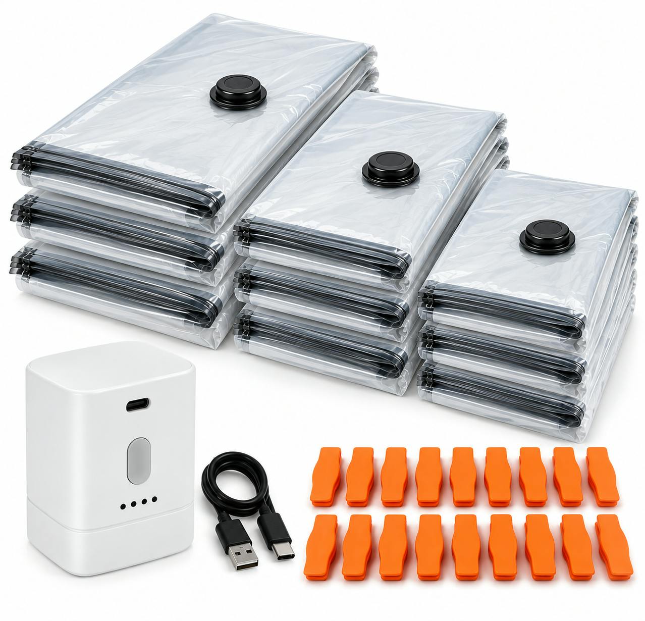 Atek Orange 10 Pack Vacuum Storage Bags For Clothes Bedding Pillows With Rechargeable Pump