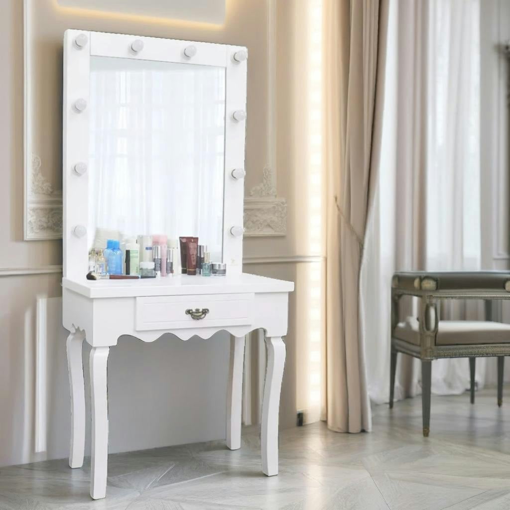 Rackhams White 1 Drawer Dressing Table With Led Bulbs