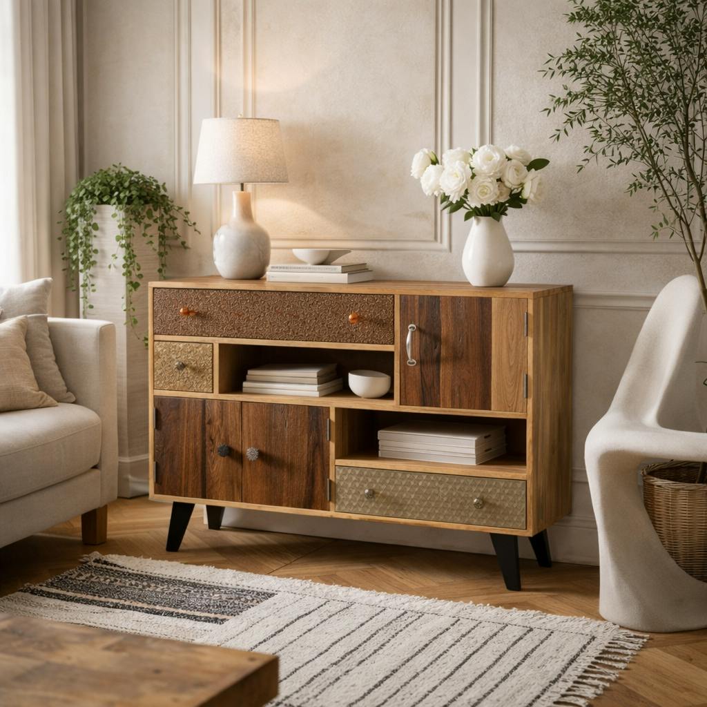 Wyld Haus Grain Kokkola Reclaimed Wood Large Sideboard Coffee Table 3 Doors 3 Drawers