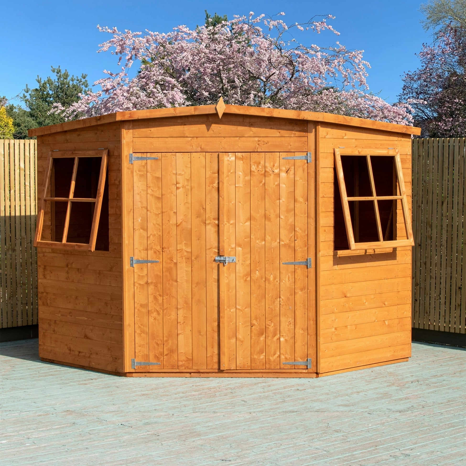 Rackhams Light/Green Corner Shed 7X7 12Mm Interlock Clad Wooden Shed