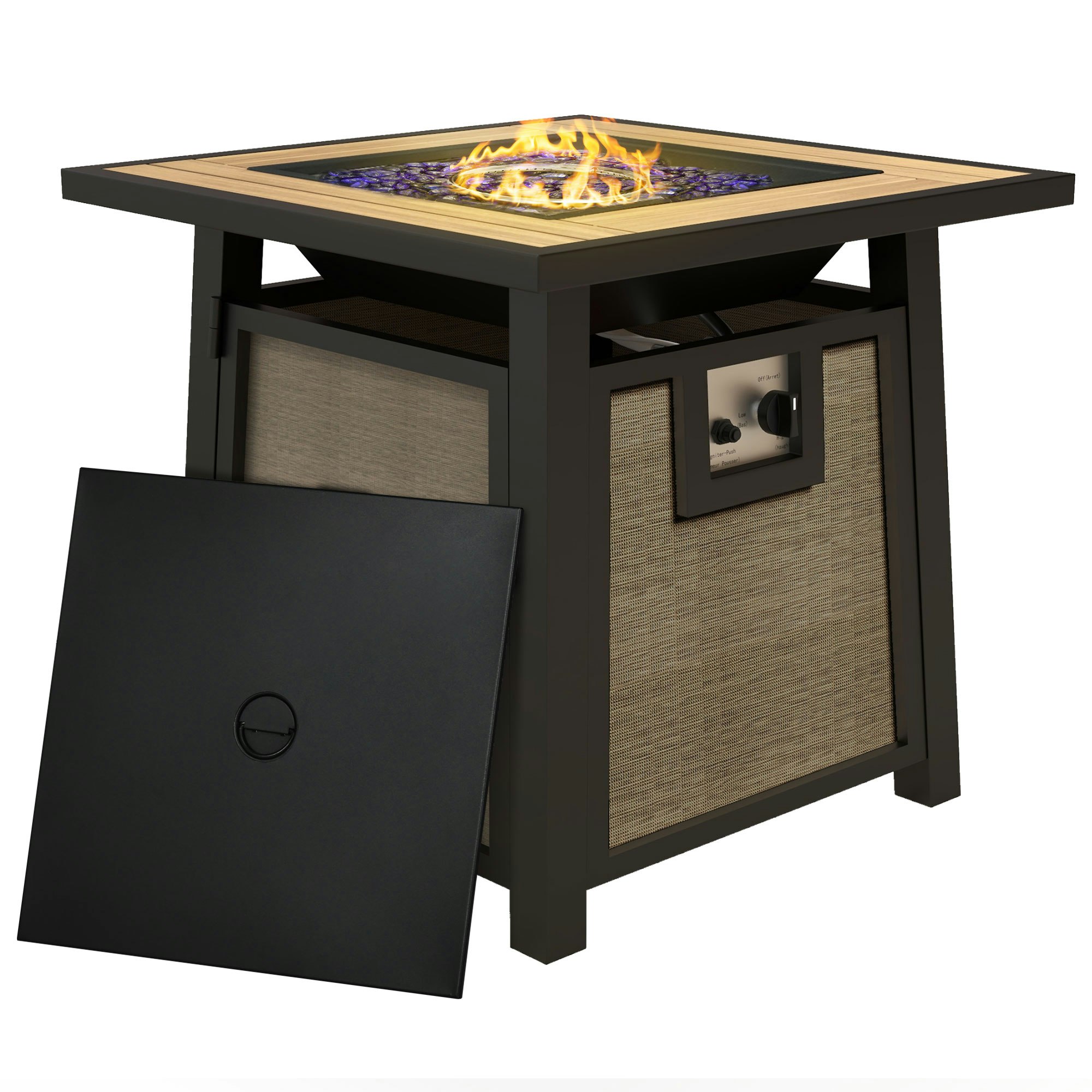 Rackhams Brown Gas Fire Pit Table With 50,000 Btu Burner, Cover, Glass Beads, - Metal, Texteline - 71L X Size 71W X 66.5Hcm