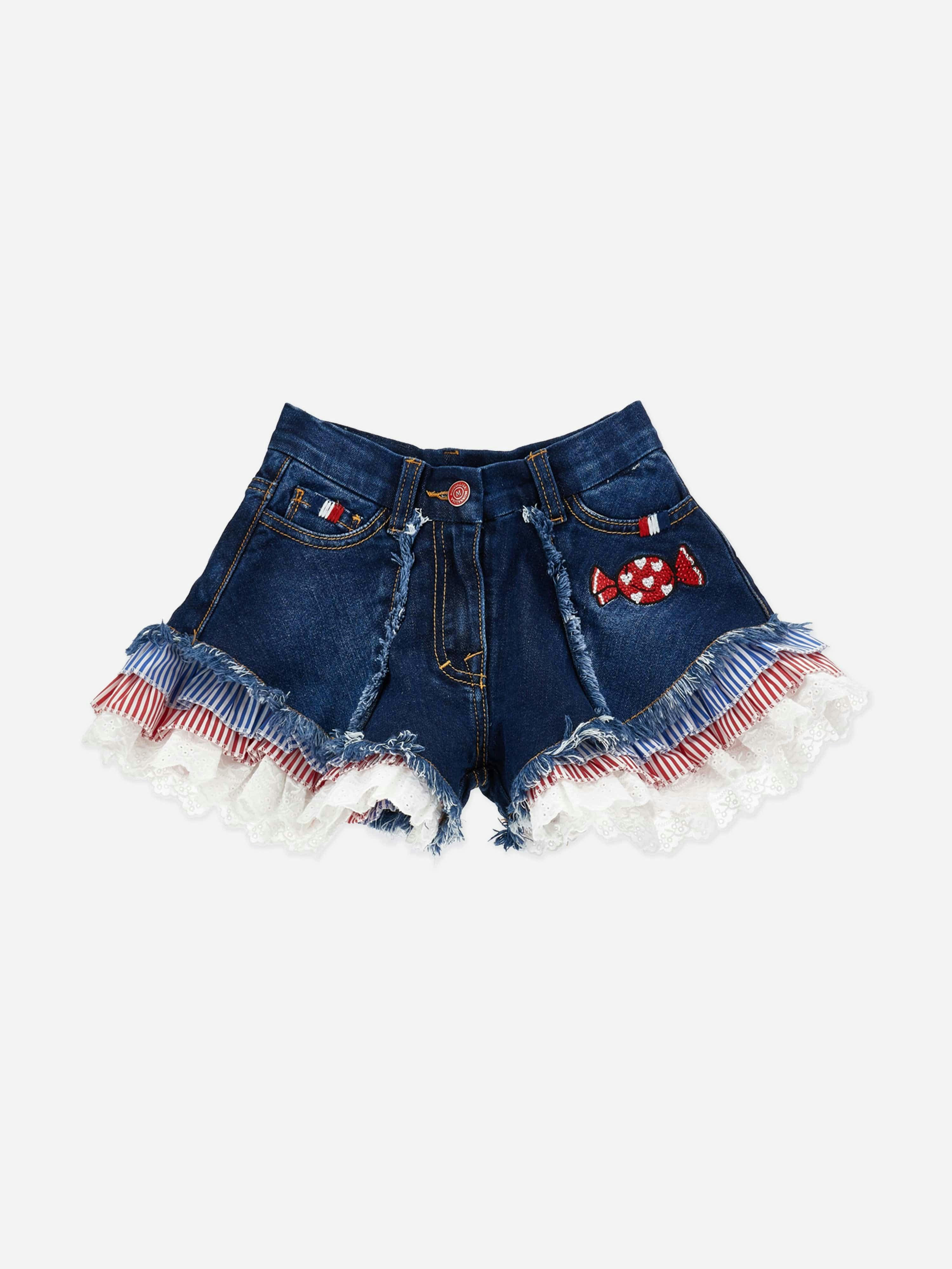 Monnalisa Girls Blue Hello Kitty Denim Shorts In - 12 Yrs