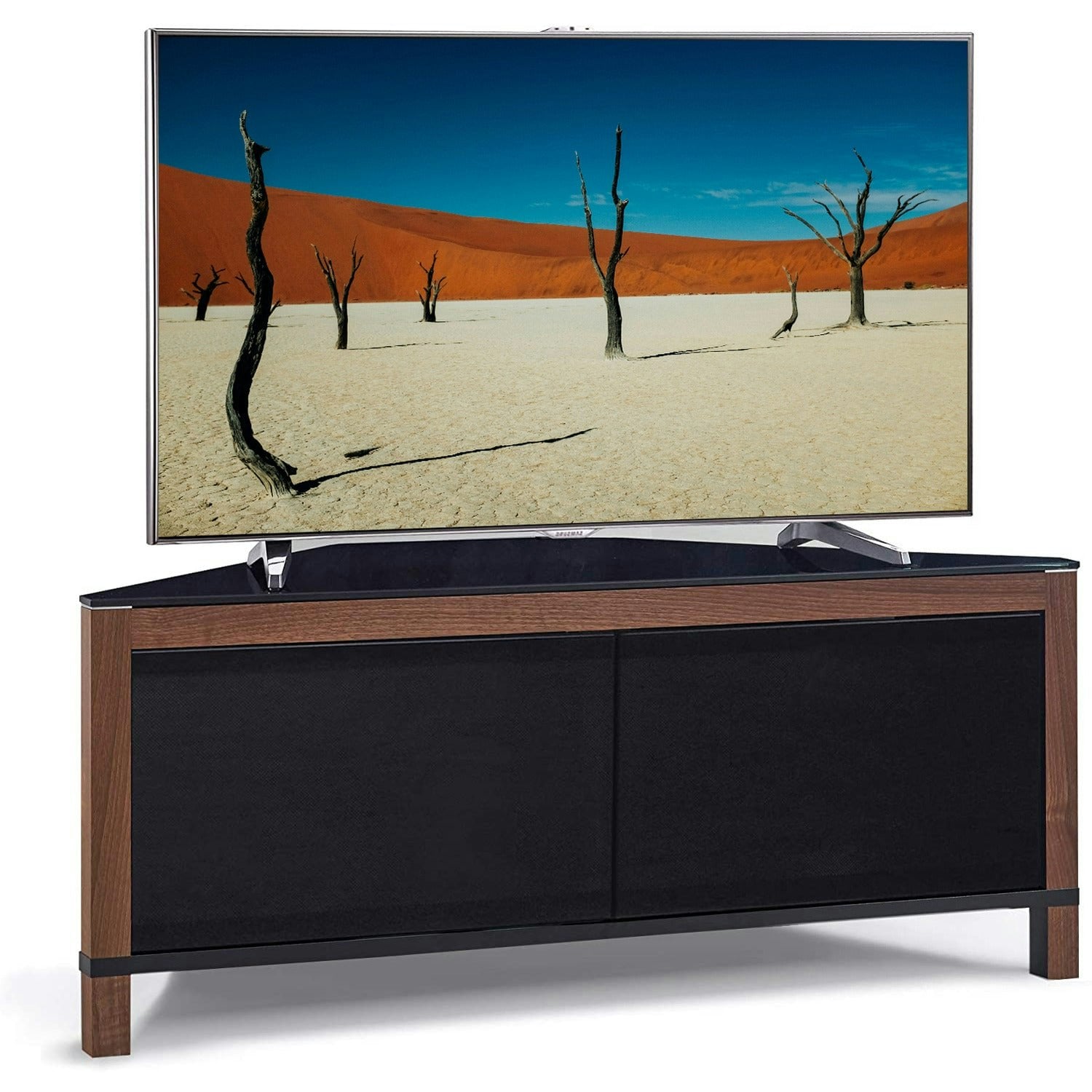 Mda Designs Black Volans Tru-Corner Remote Friendly Doors Walnut/ Reversible Panel Lcd/Plasma/Led Tv Up To 42" Corner Tv Cabinet