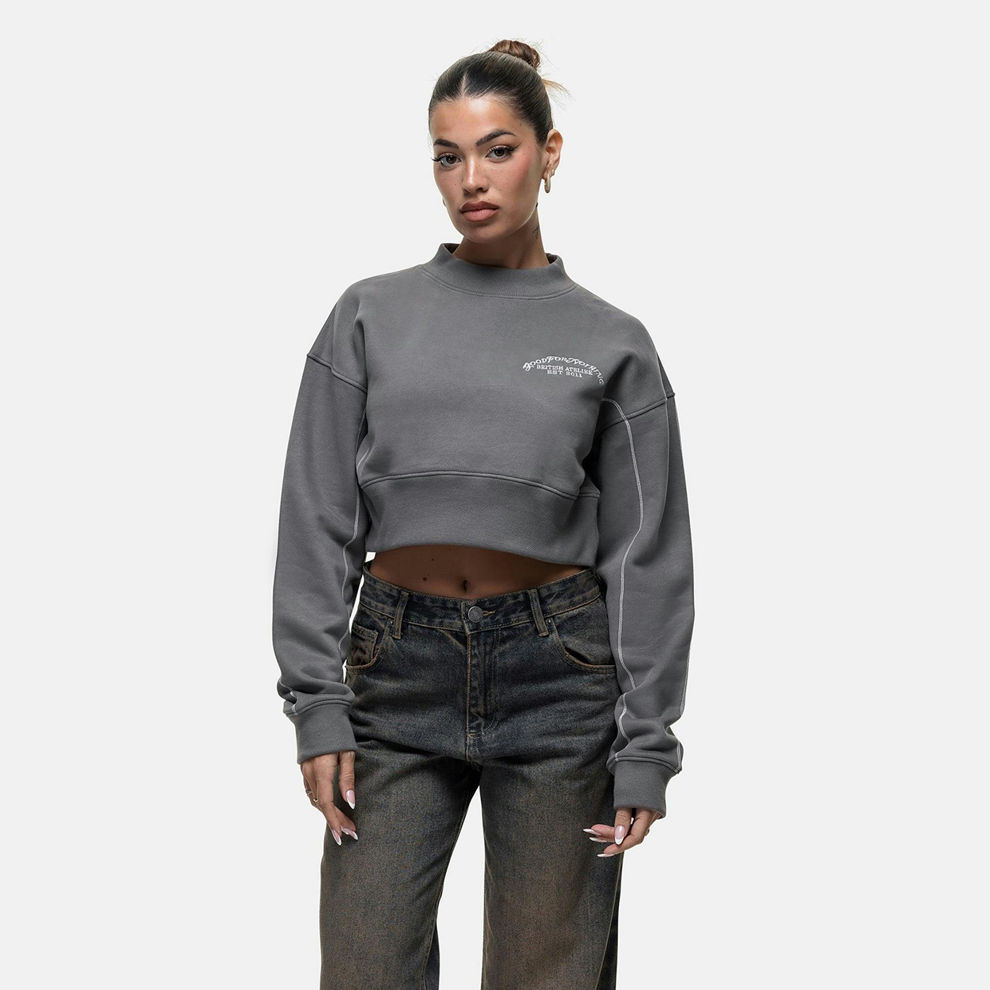 Good For Nothing Dark/Grey Cropped Sweatshirt - Xs