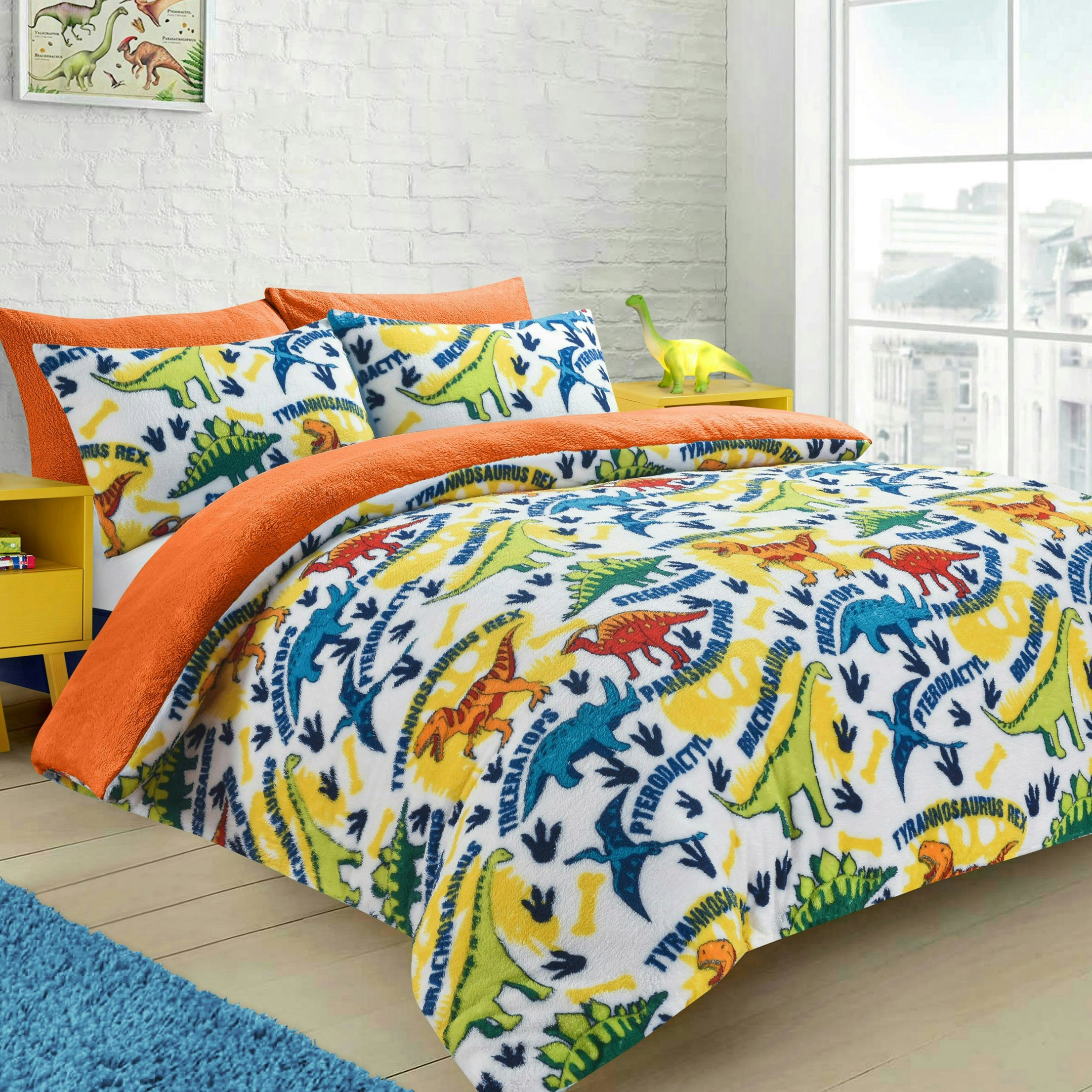 Velosso Dinosaur Teddy Fluffy And Warm Fleece Duvet Cover Set - Multi - Single