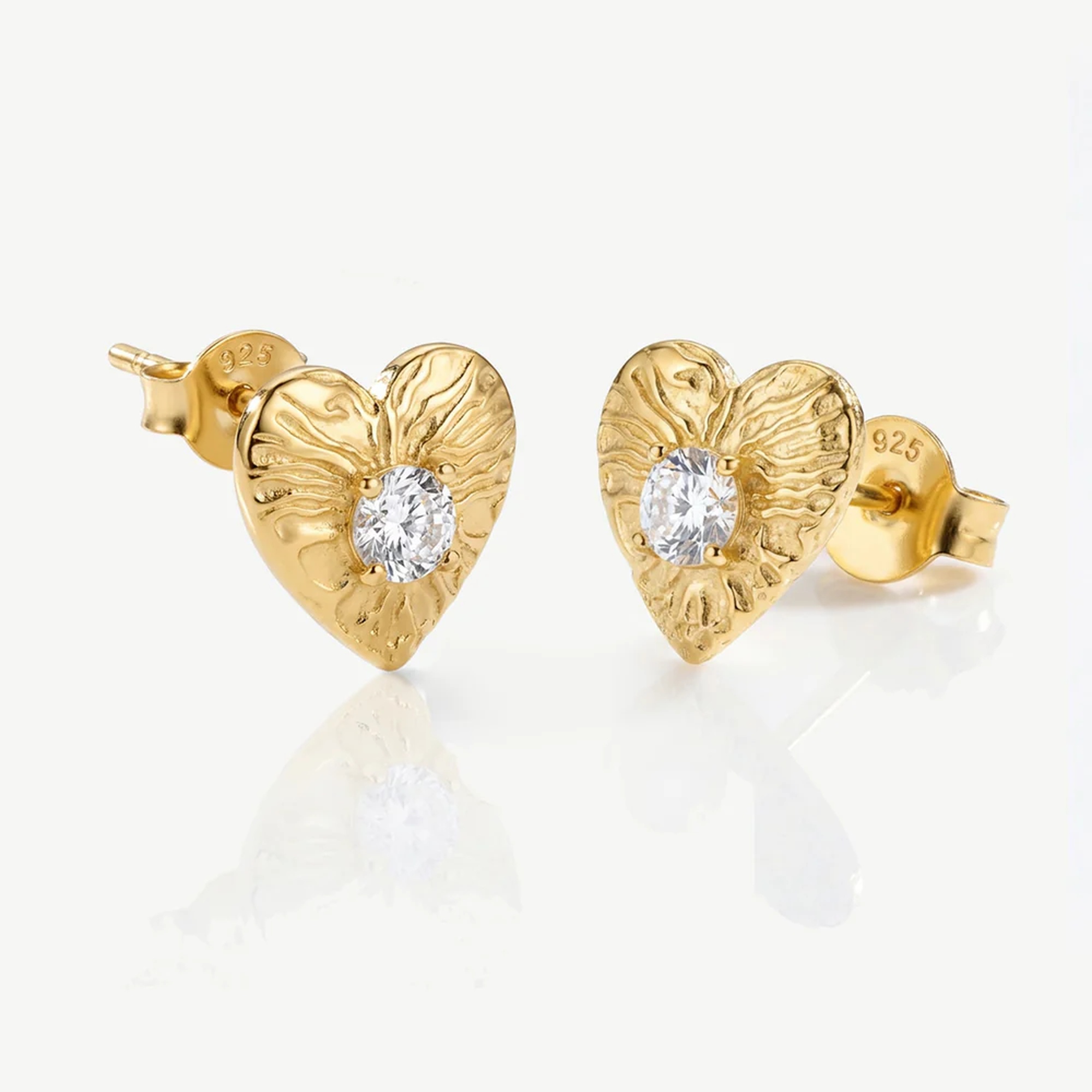 Muchv Gold Textured Heart Stud Earrings
