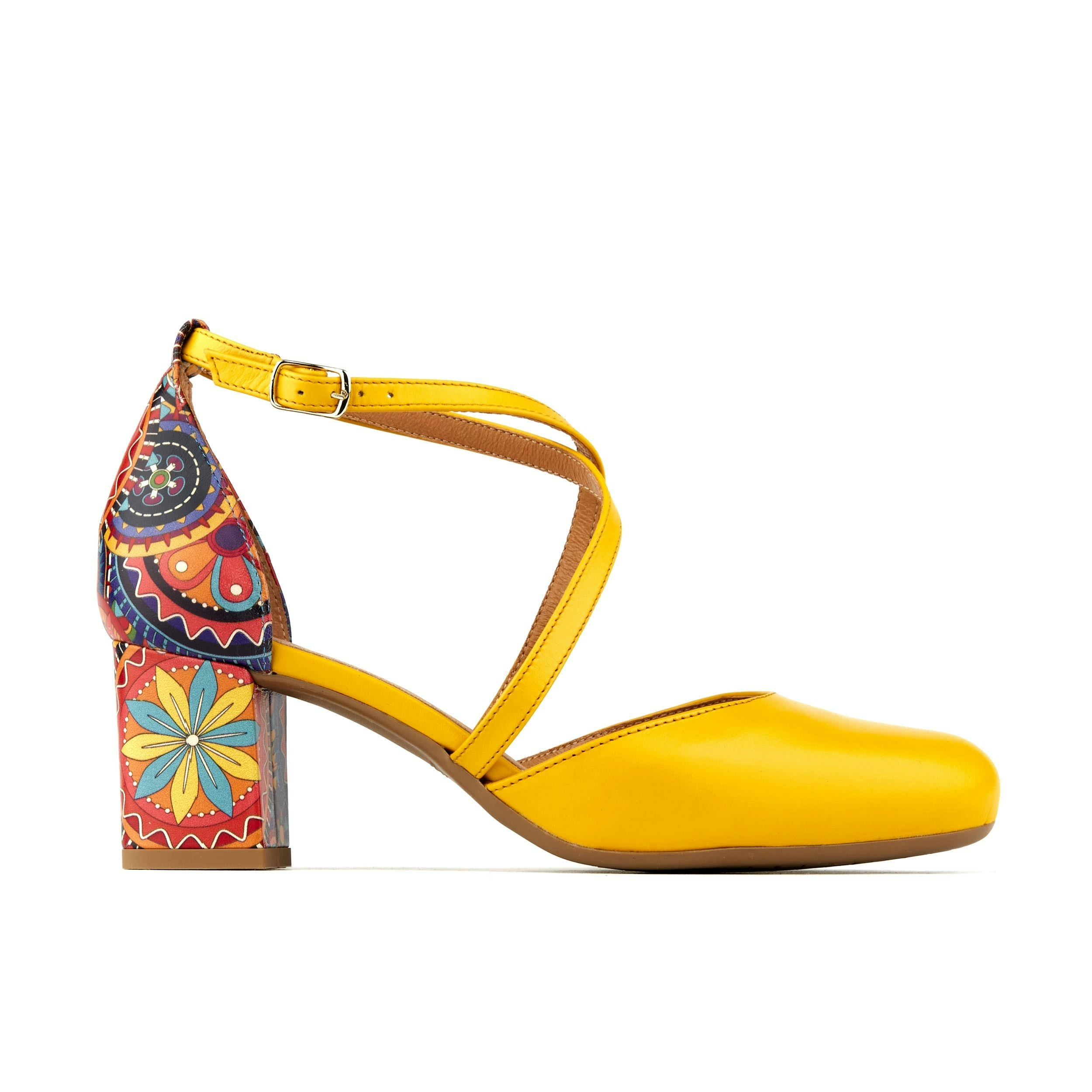 Embassy London Women's Yellow Dannii - Signature - 2.4 Inch Block Heel Closed Toe Leather Sandal - Uk 5 / Eu 38 / Us 7