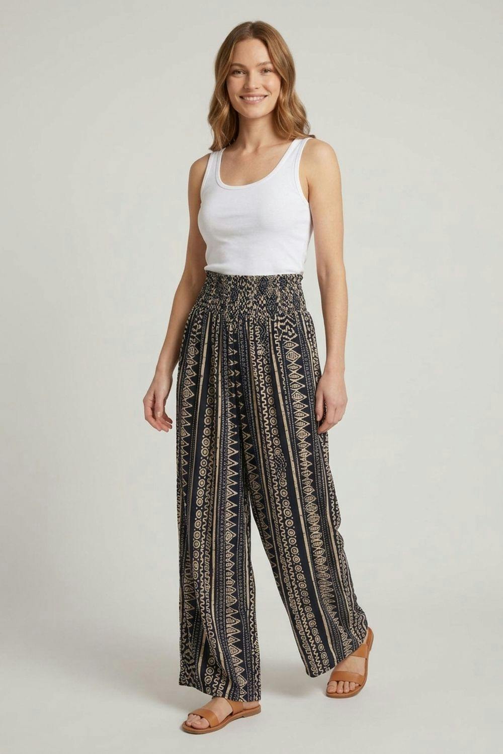 Izabel London Abstract Wide High Waist Trousers - 12 - Navy