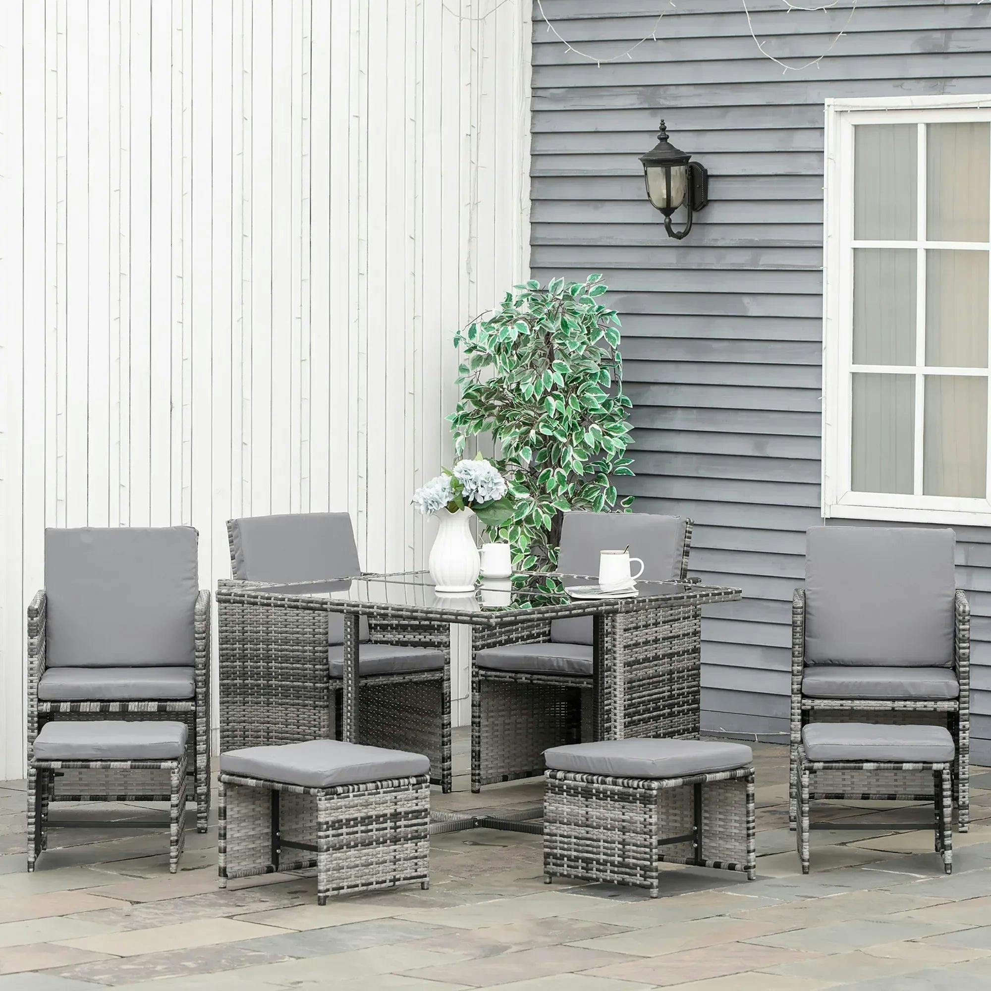 Rackhams Grey 8-Seater Rattan Furniture Set Wicker Weave Patio Dining Table Seat