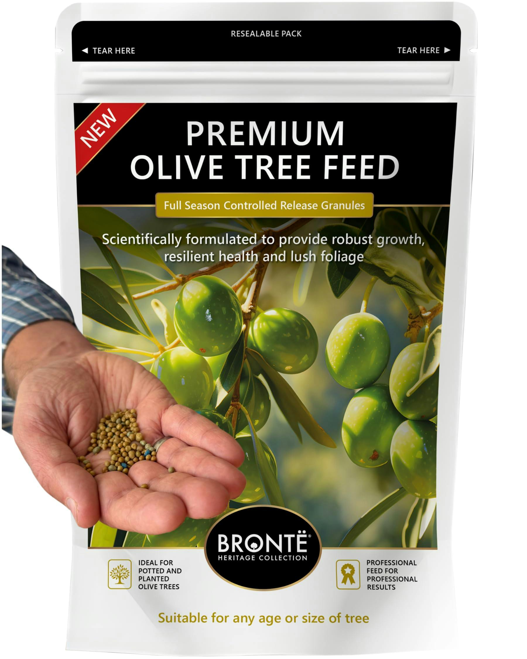 Bronte Heritage Olive Tree Fertiliser 120G – Slow-Release Granules For Olive Trees In Pots & Gardens. Promotes Lush Foliage & Robust Growth