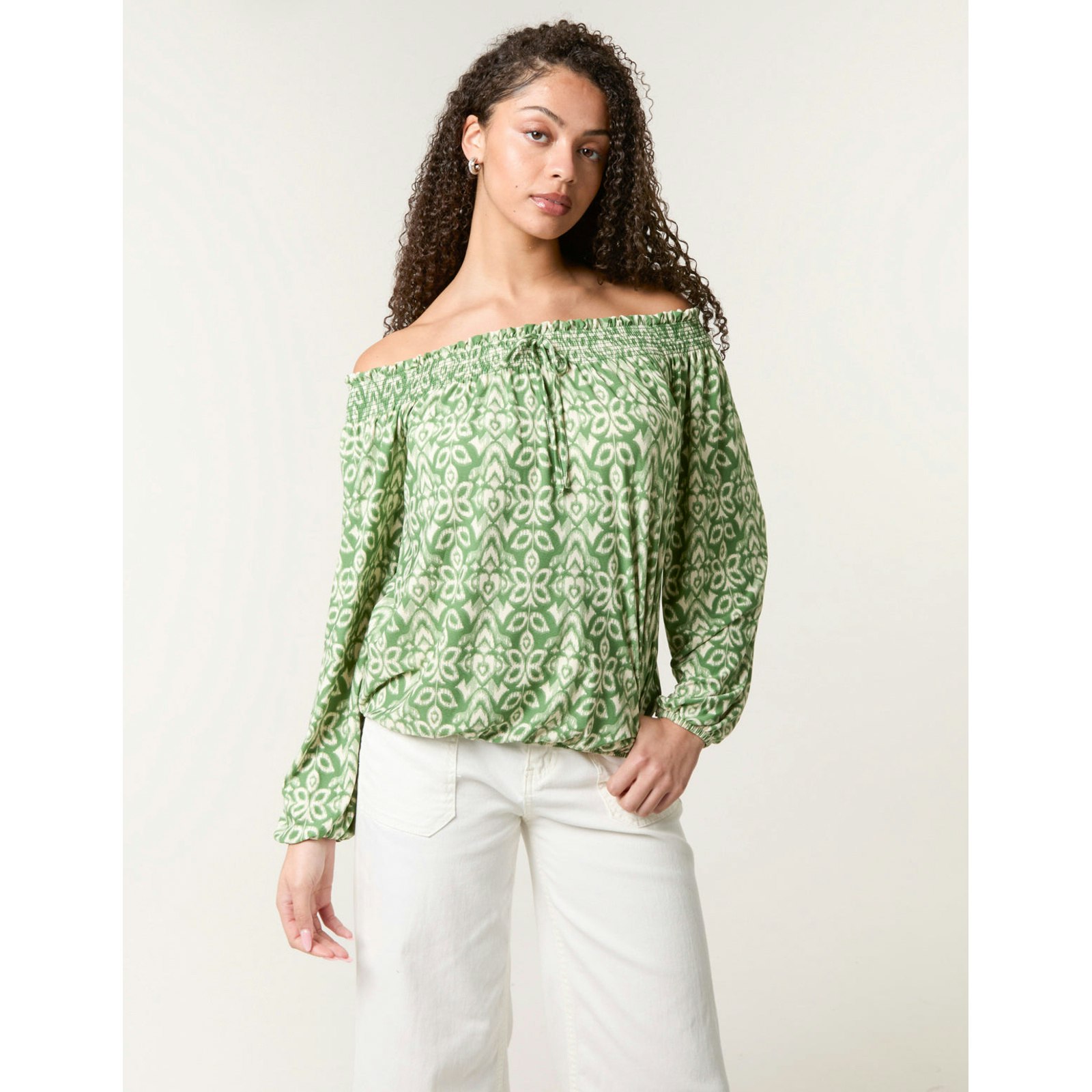 Blue Vanilla Bubble Hem Bardot Top - L-Xl - Khaki