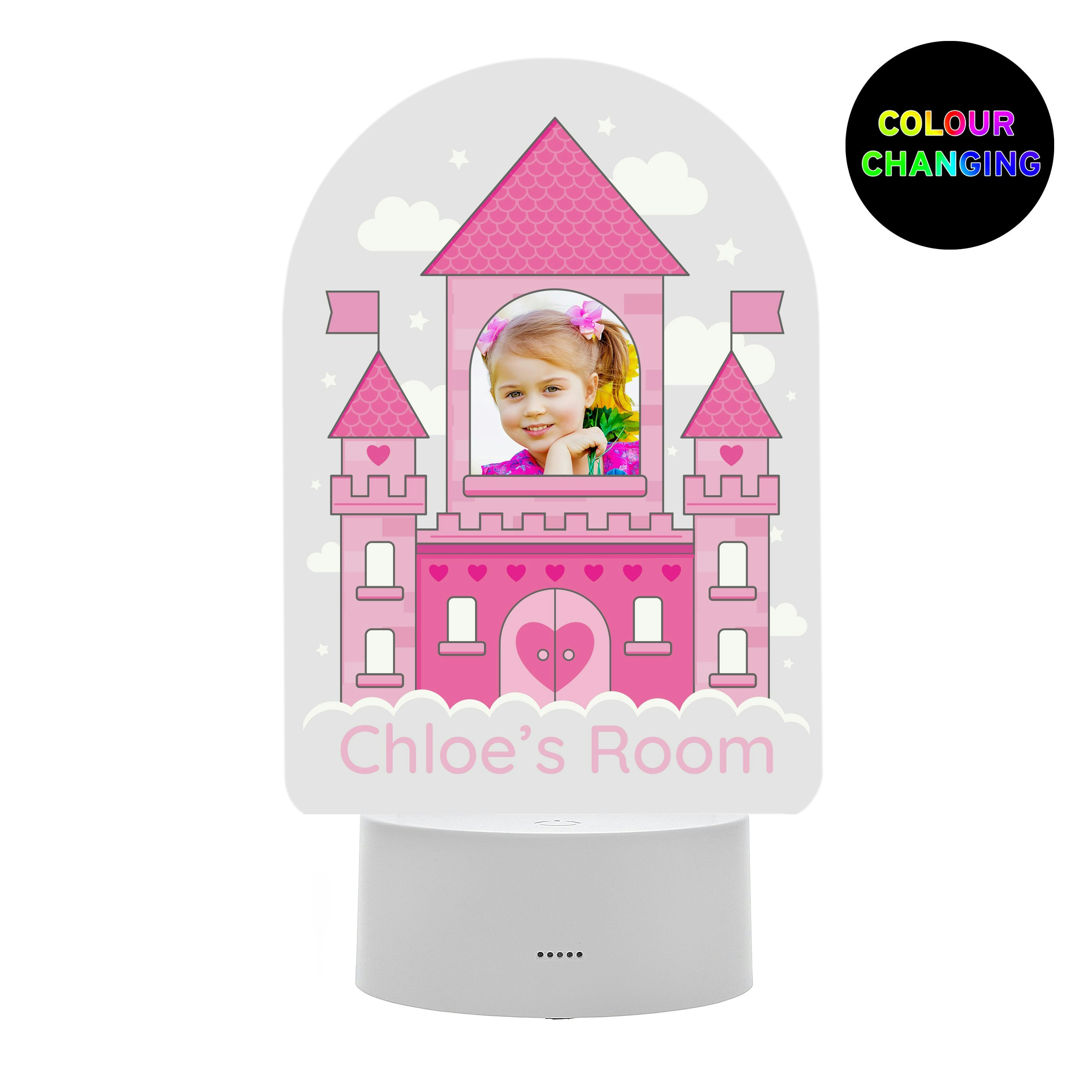 Rackhams Pink/Light Personalised Castle Photo Upload Led Colour Changing Night