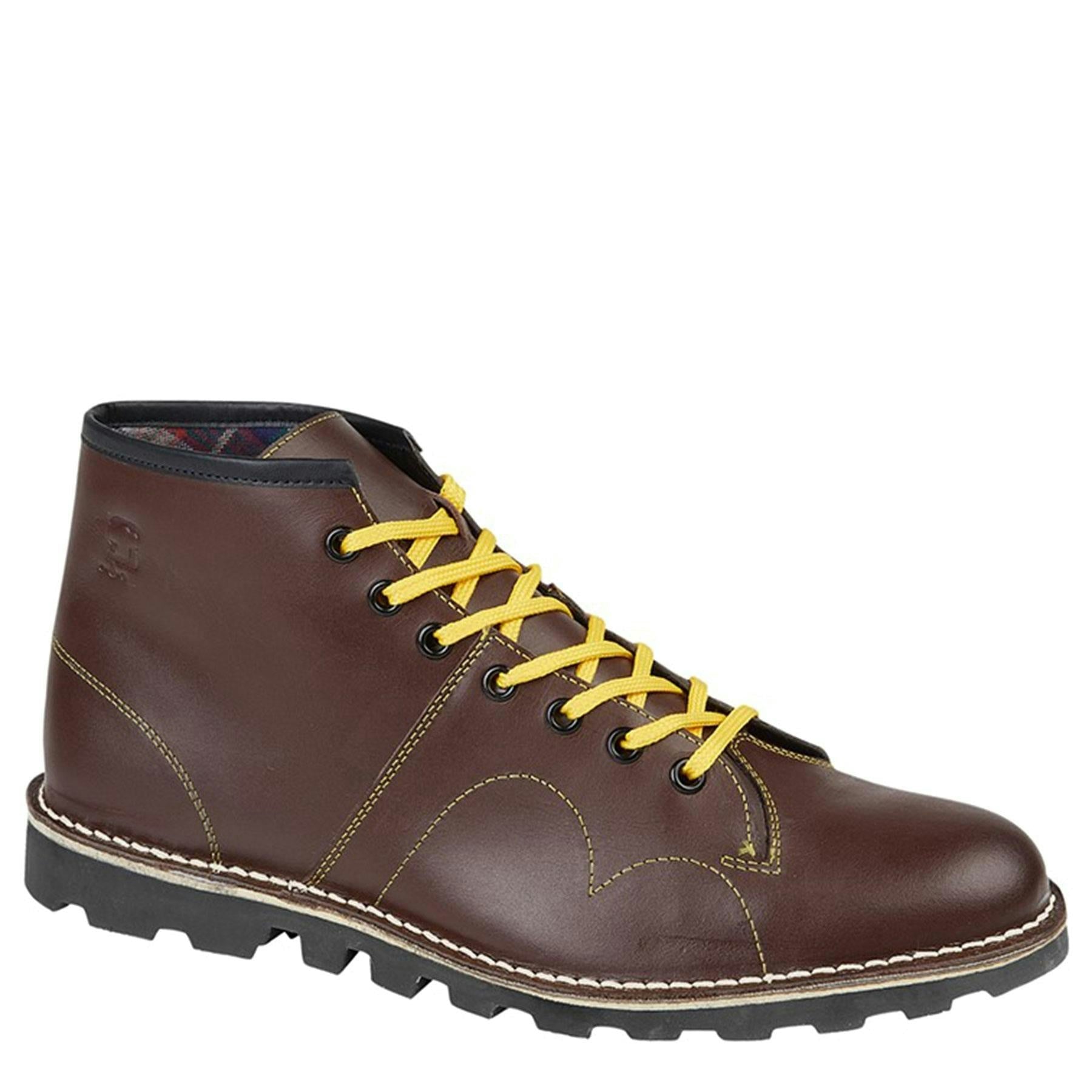 Grafters B430 Lace Up Leather Monkey Boots - Wine - 11 Uk
