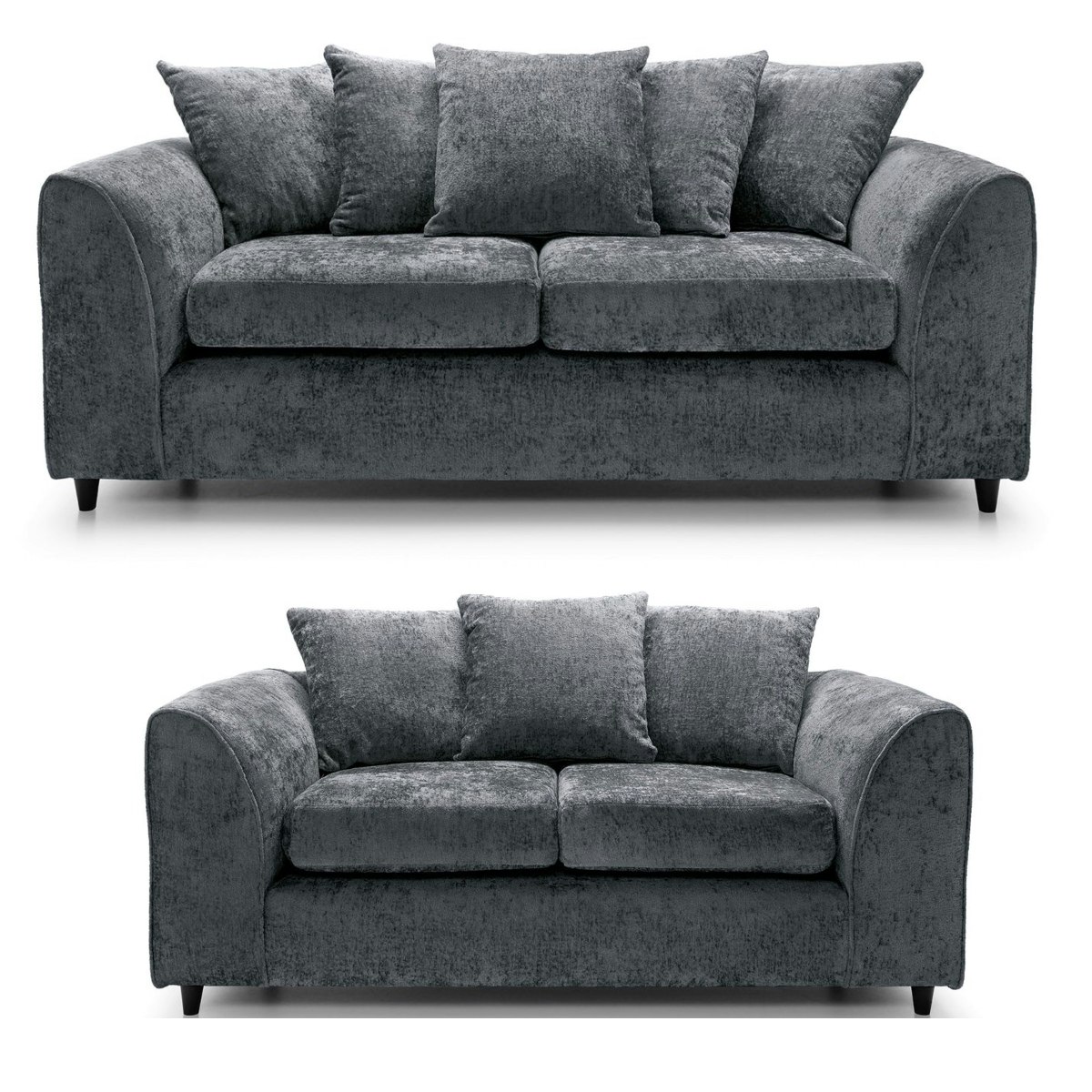 Furnishings For Less Grey Monaco Chenille Fabric Sofa Suite