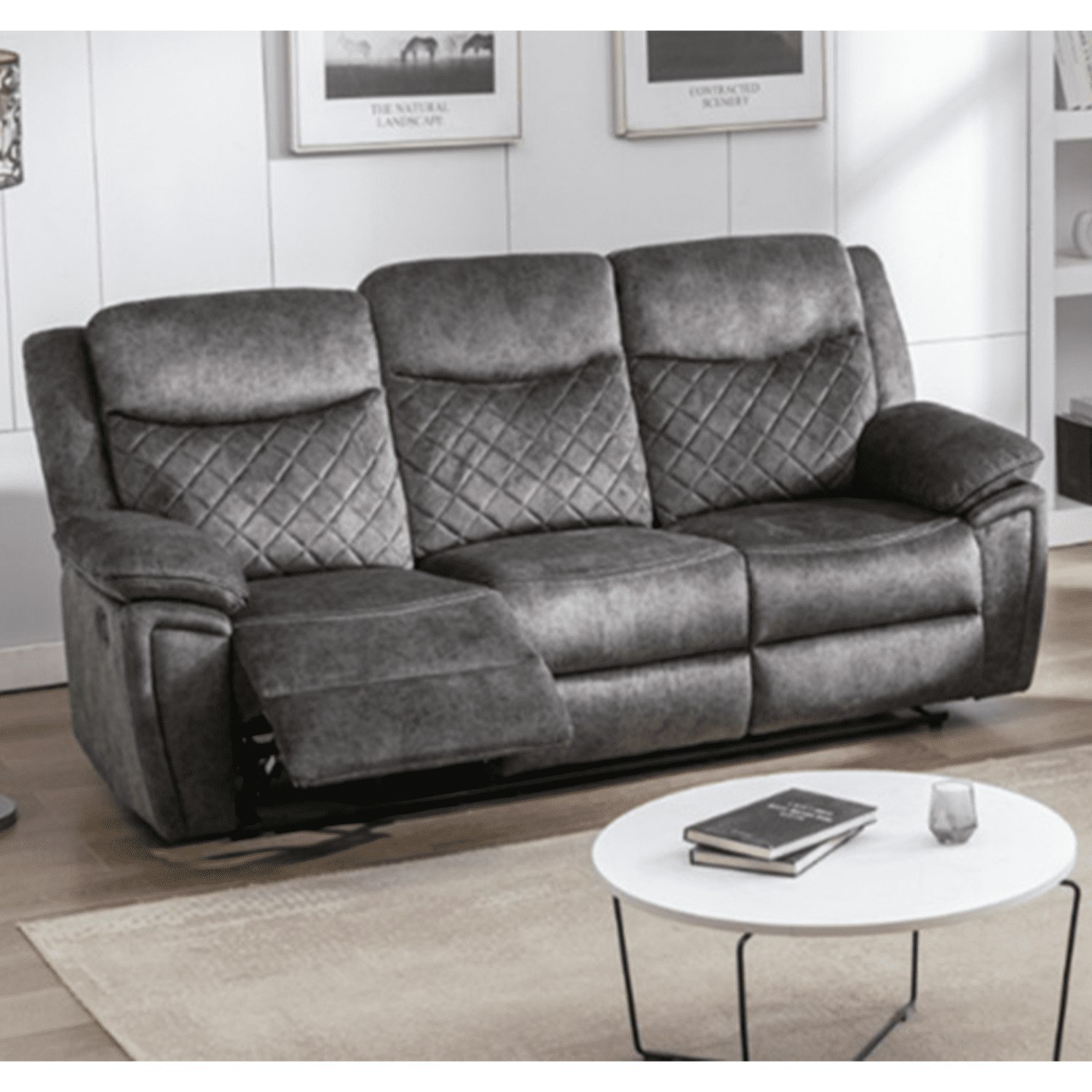 Rackhams Grey Brianna Plush Fabric Reclining 3 Seater Sofa