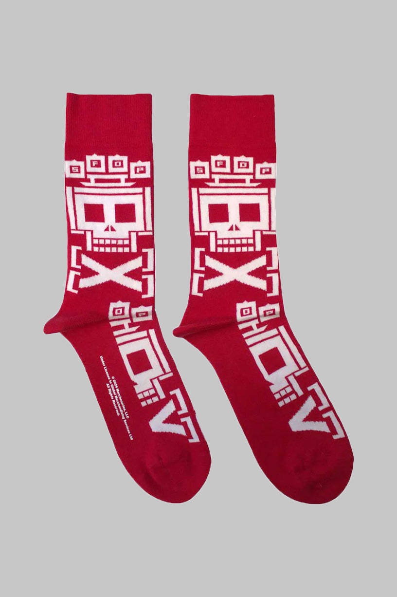 Paradiso Clothing Unisex Red Five Finger Death Punch Pixeled Skull Repeat Ankle Socks