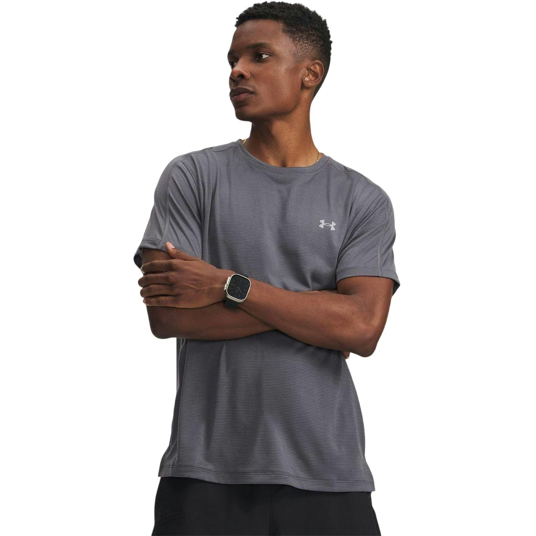 Under Armour Men's Grey Velociti Reflective T-Shirt - Castle Rock - L - Castle Rock - 94% Polyester/6% Elasterell