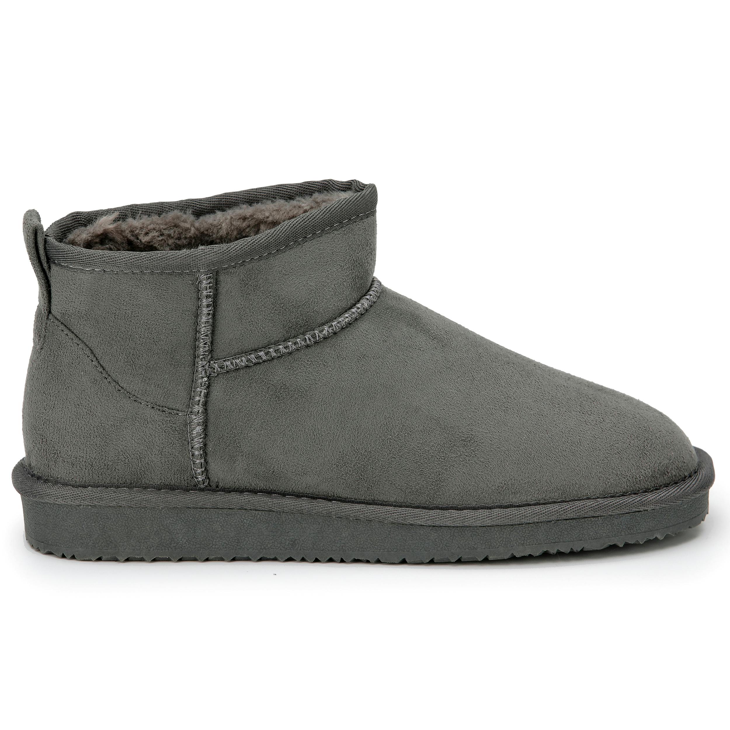 Viva Women's Grey Faux Fur Lined Boot Slippers - Memory Foam Anti-Slip Sole - 5