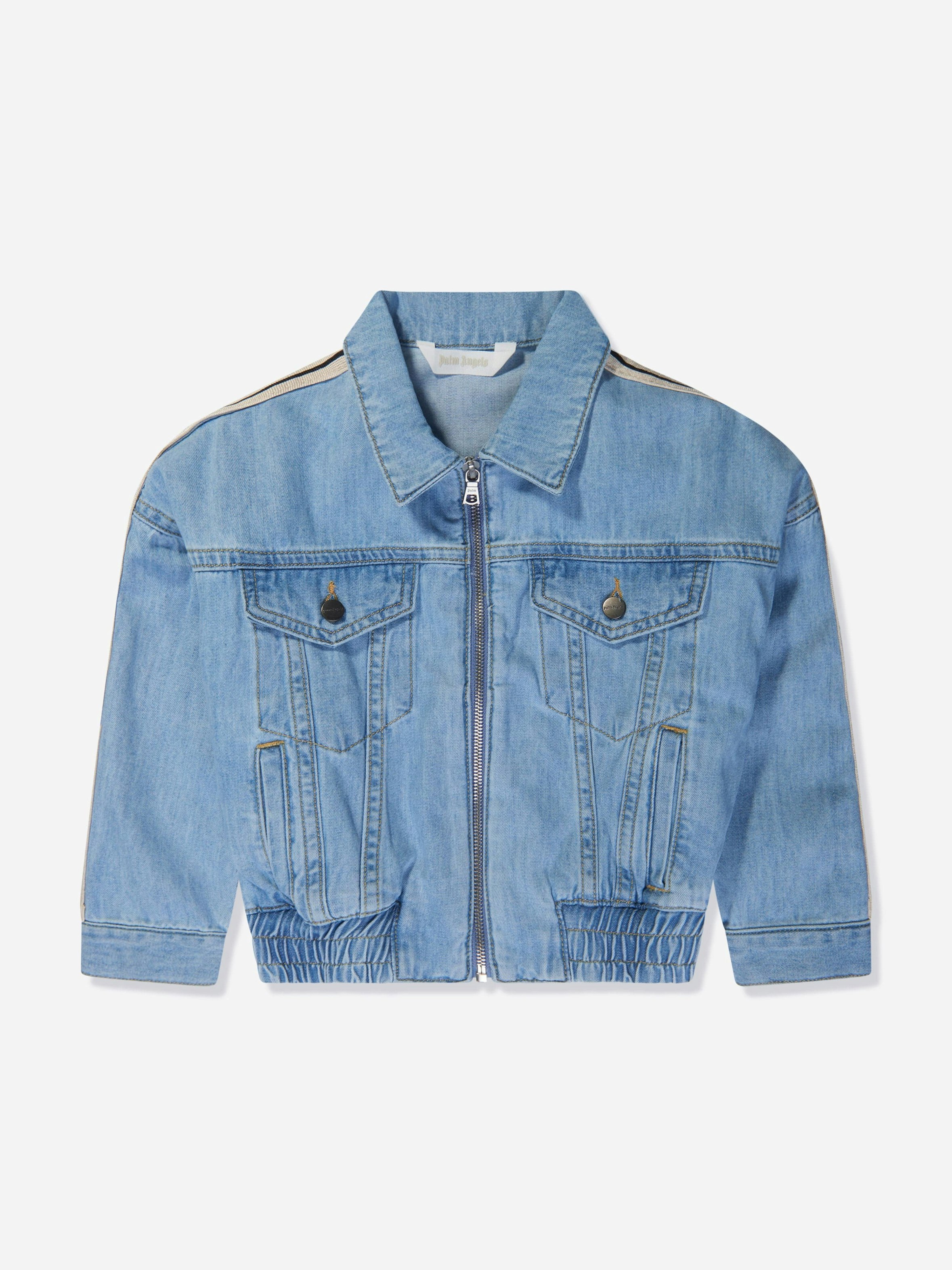 Palm Angels Girls Blue Overlogo Track Chambray Jacket In - 12 Yrs