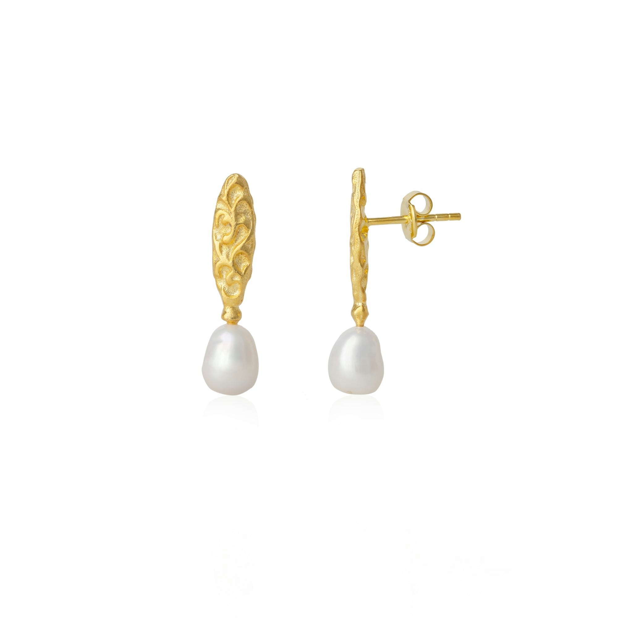 Spero London Silver/Gold Drop Baroque Pearl Natural Textured Sterling Authentic Earrings