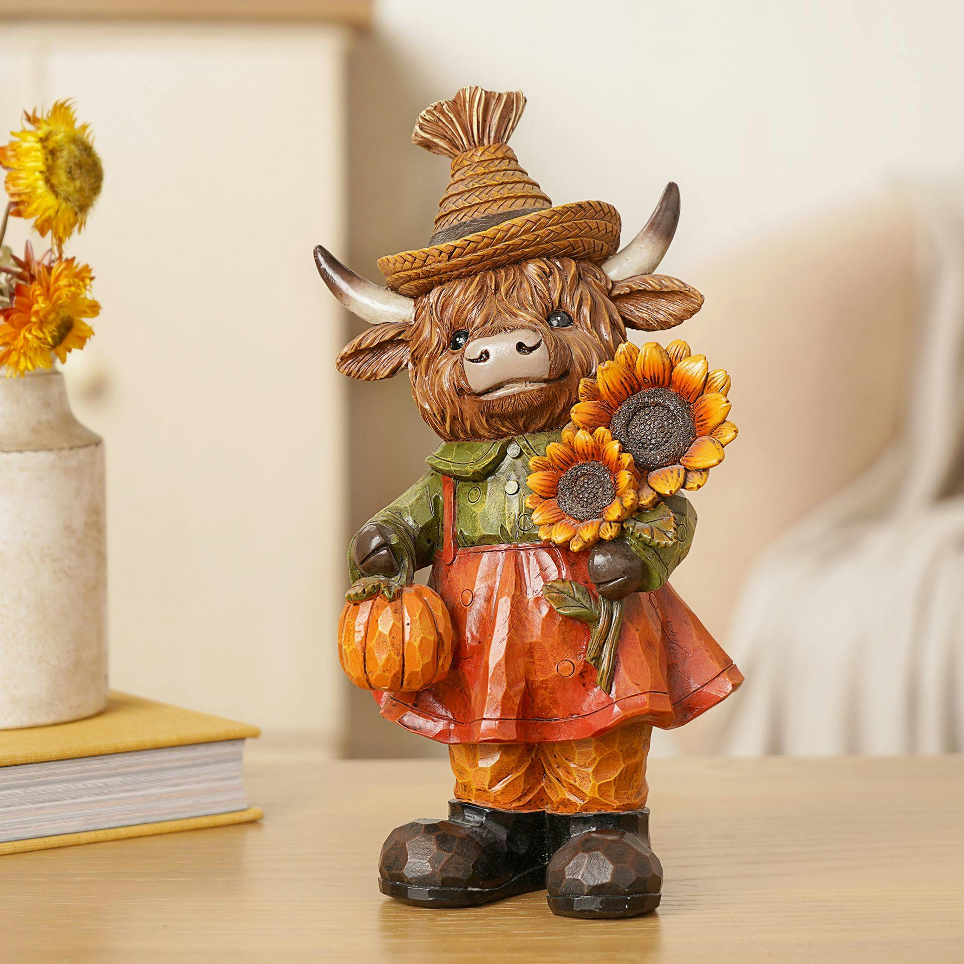 Rackhams Brown/Orange/Green Highland Cow With Sunflowers