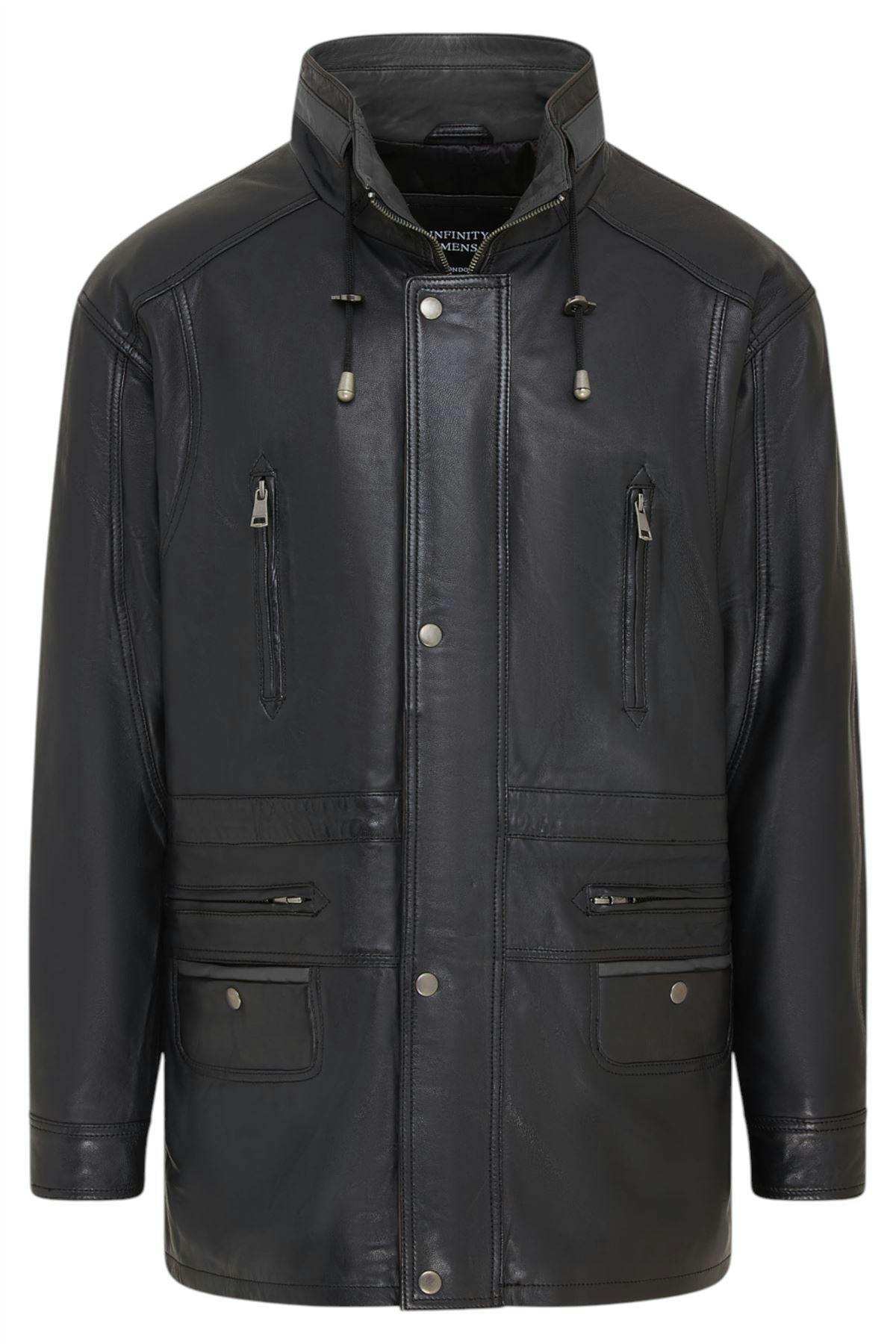 Infinity Leather Men's Black Soft Italian Leather Parka Coat-Winnipeg - Uk 2XL | Eu 54 | Us 44