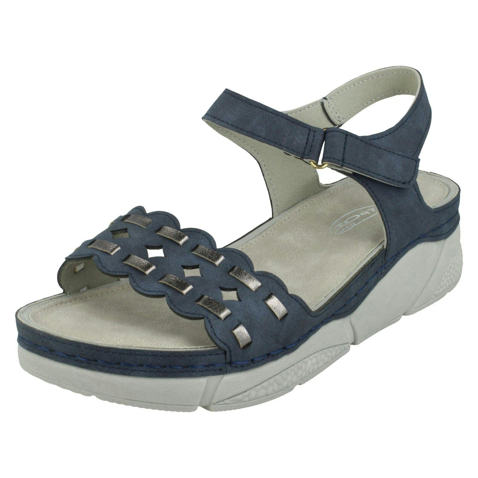 Spot On Women's Mid Wedge Sandals F10944 - Navy - Uk 8