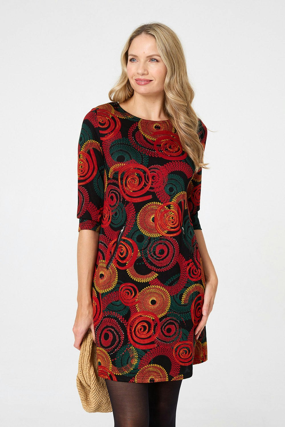 Izabel London Orange Printed 3/4 Sleeve Short Dress - 16