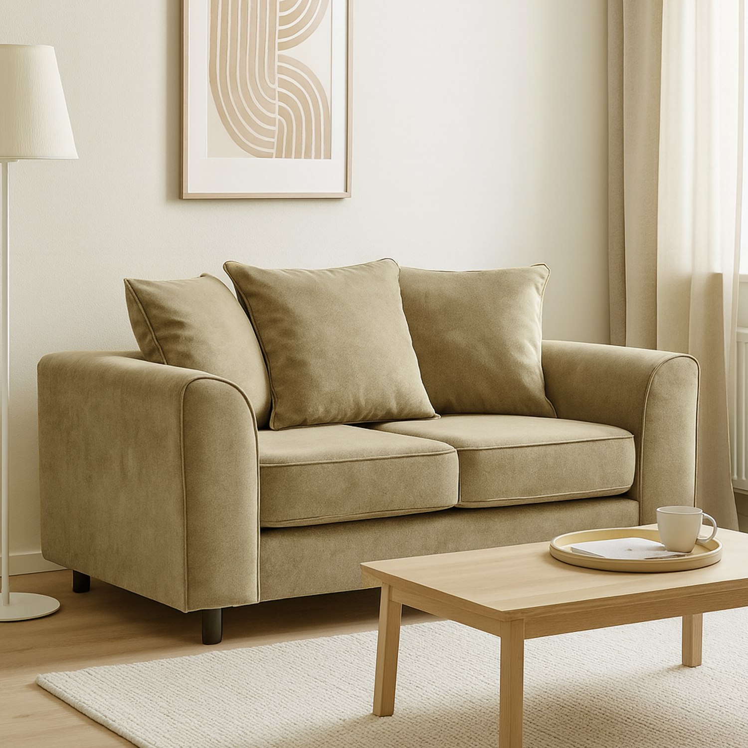 Furnishings For Less Beige Brooklyn Full Foam Plush Velvet 2 Seater