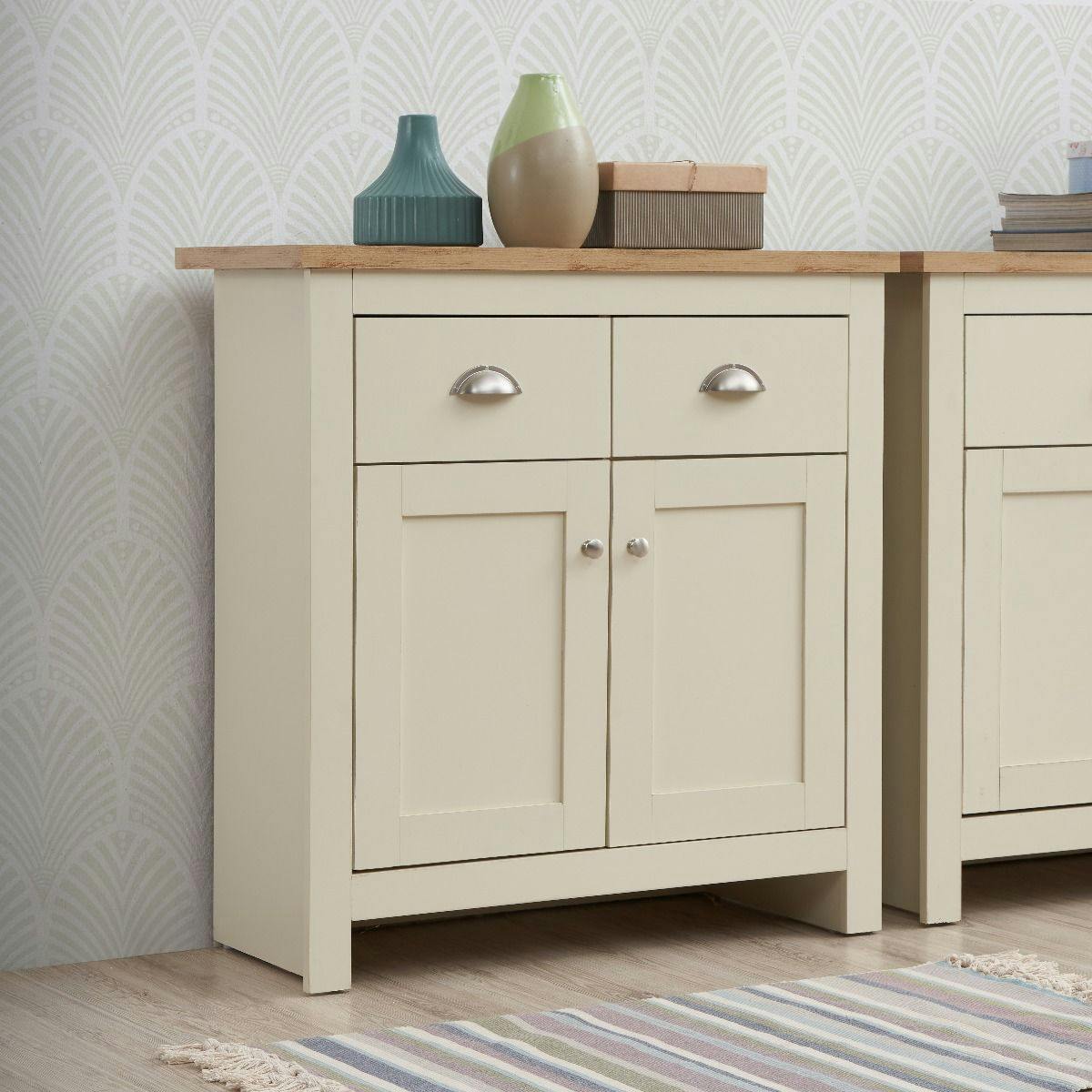 Rackhams Cream Lisbon Compact 2 Door 2 Drawer Sideboard Storage Cabinet Cupboard