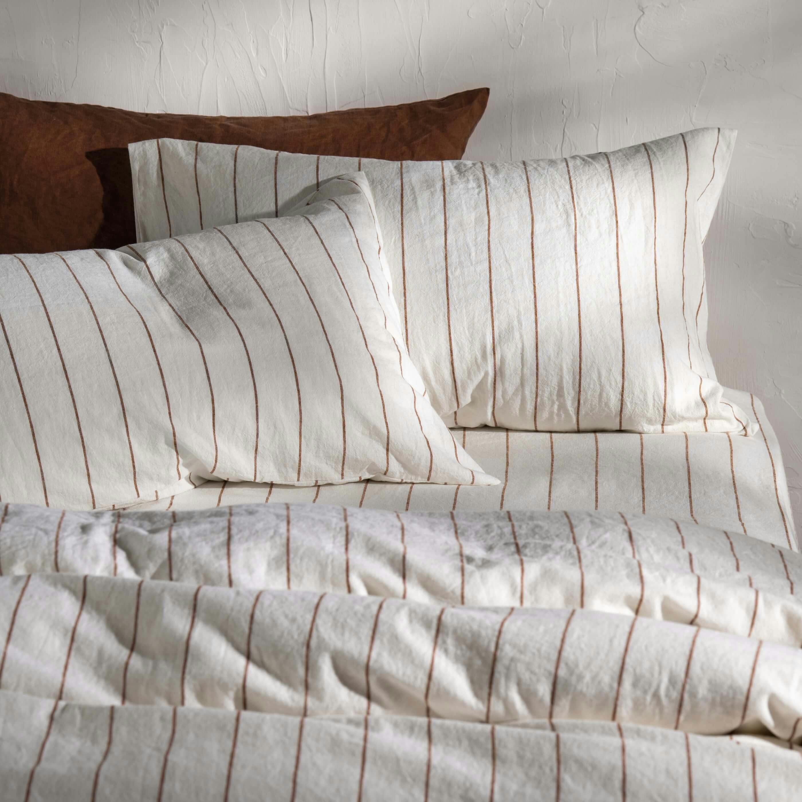 Rackhams White/Orange /Burnt Pinstripe Linen/Cotton Duvet Cover - Double