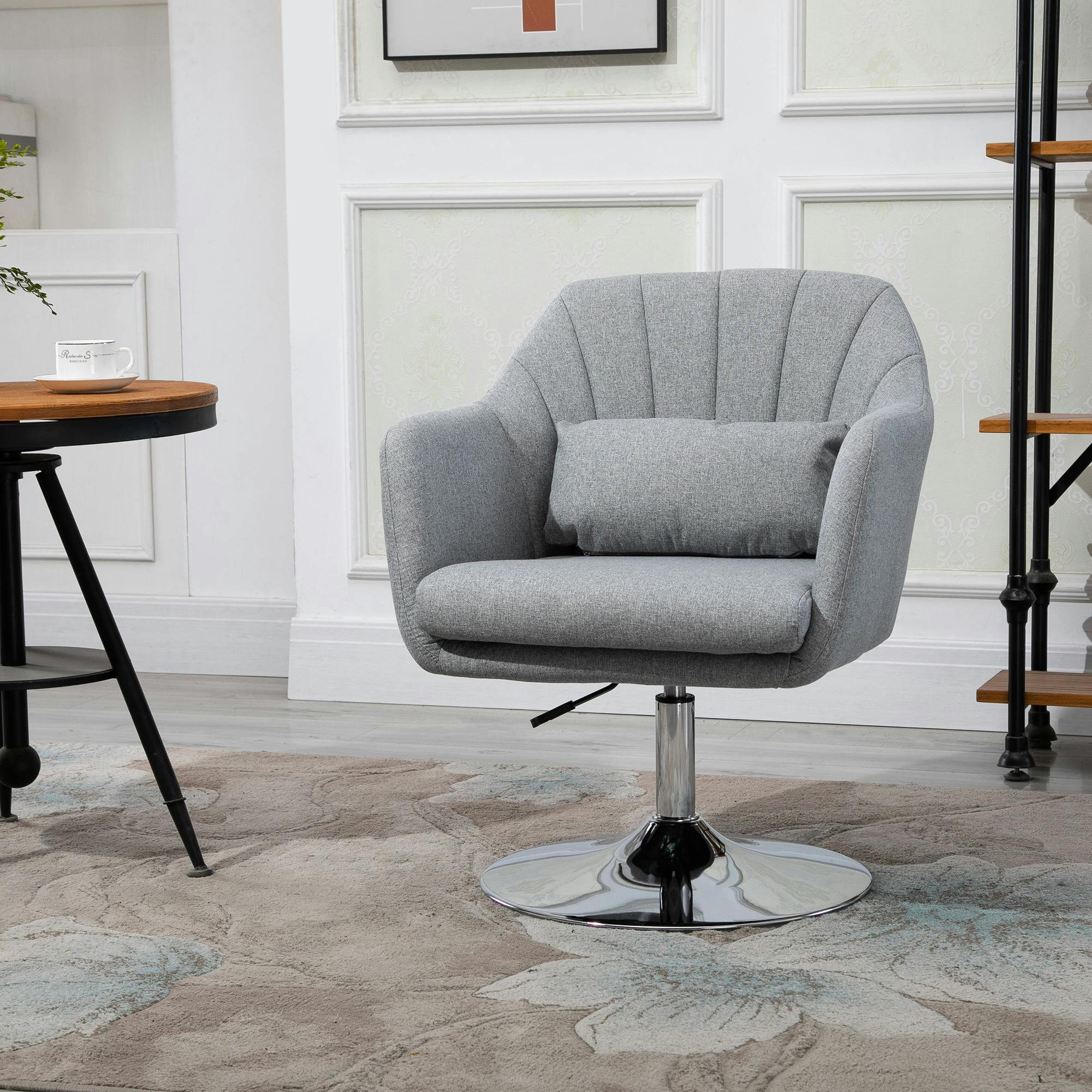 Retro Swivel Tub Chair Linen Fabric Accent Seat Light Grey Living Room Armchair - Image 3