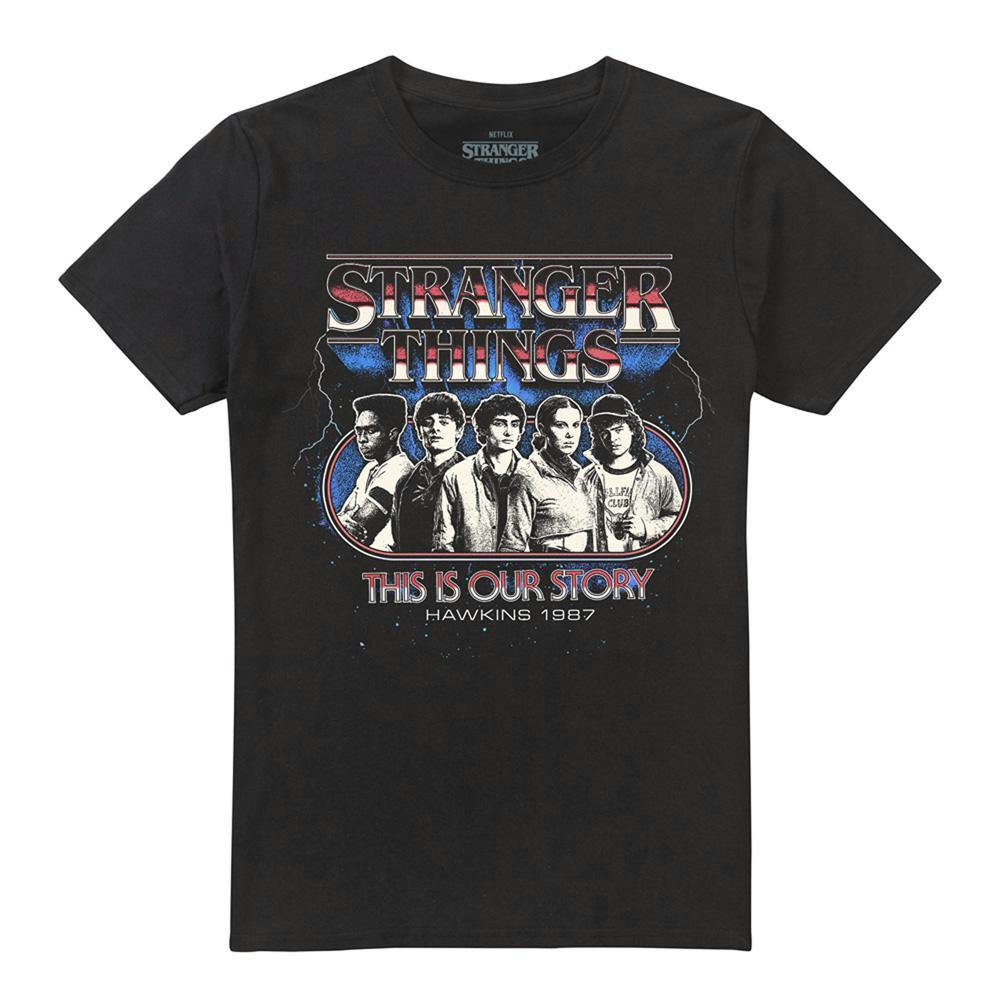 Stranger Things Unisex Black Adult Retro Thunder Group Poster T-Shirt - M