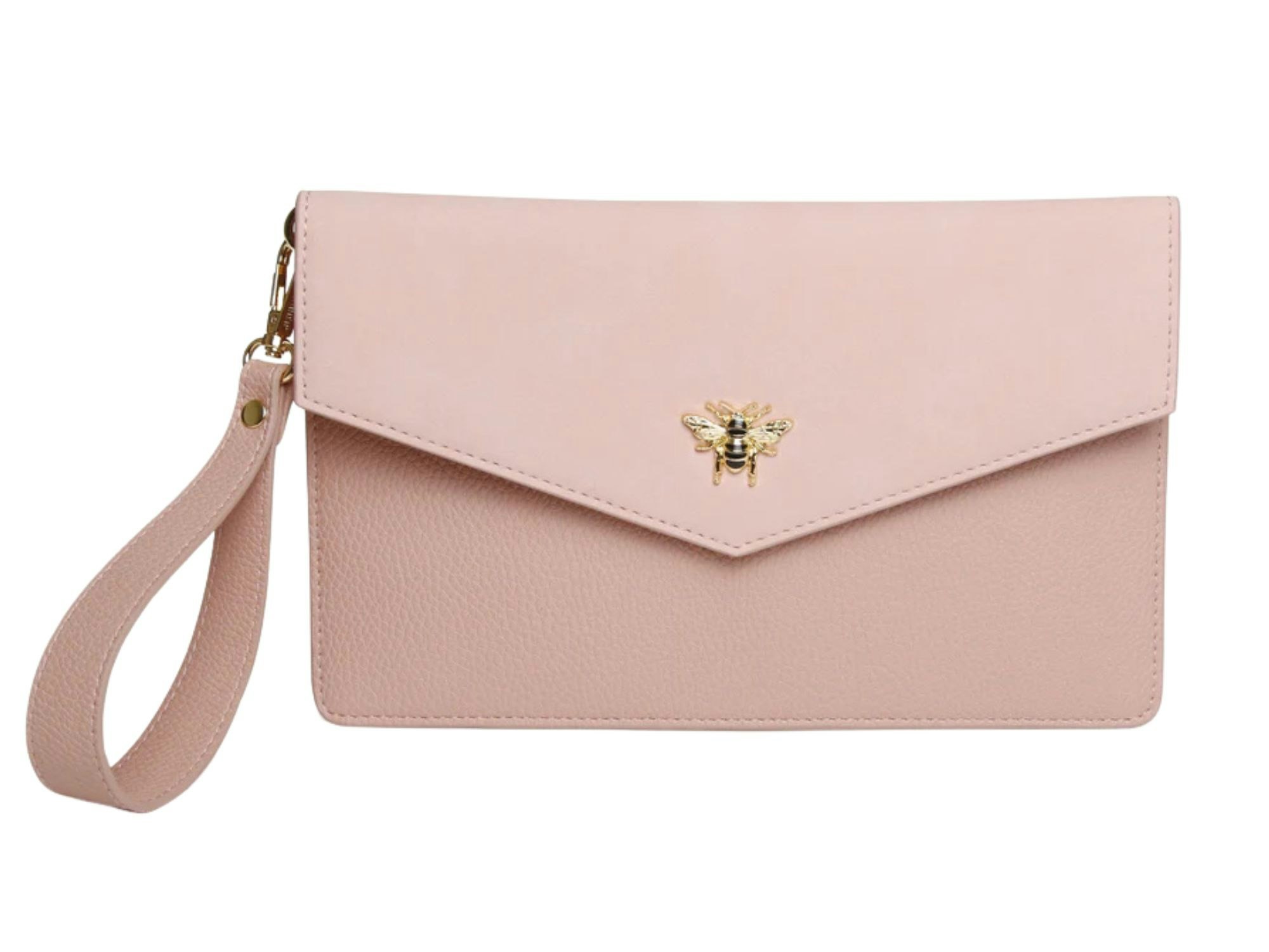 Alice Wheeler Pink Bee Envelope Clutch With Detachable Wrist Strap