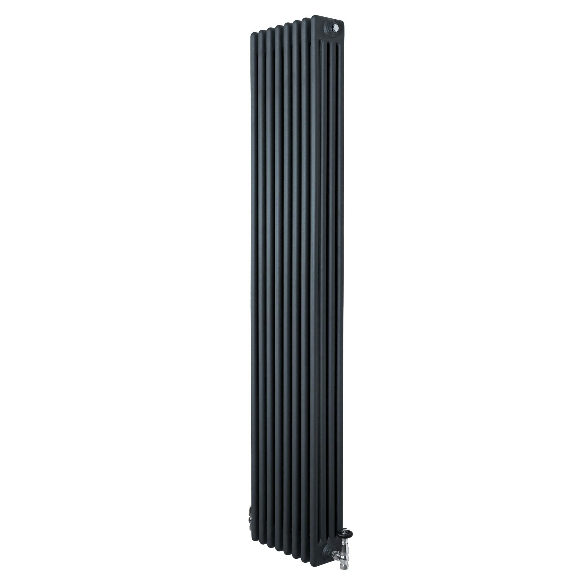 Monstershop Anthracite/Grey Traditional 4 Column Radiator & Valves - 1800 X 380Mm