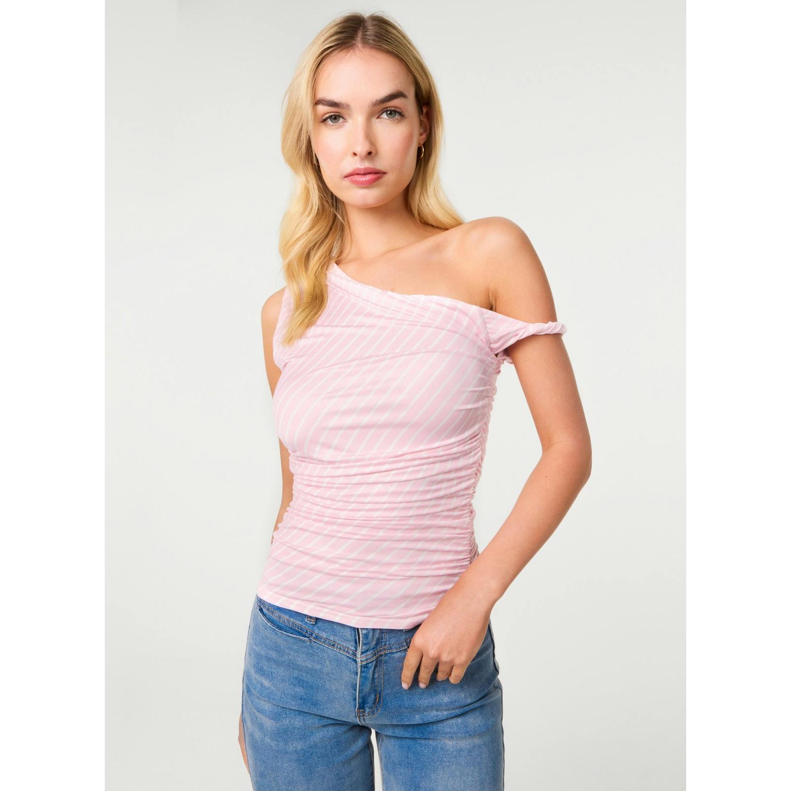 Pink Vanilla Stripe Asymmetric Top - S