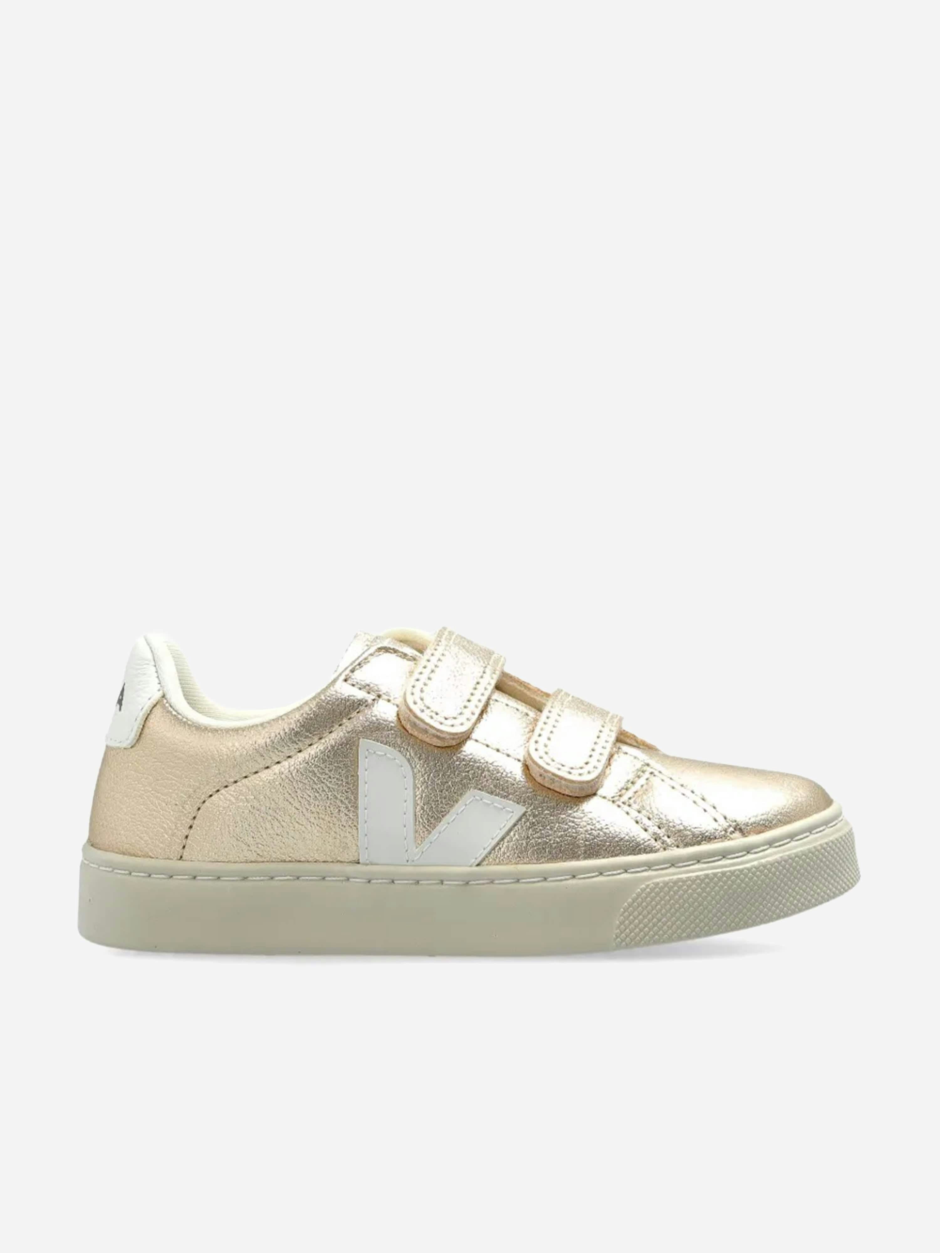 Veja Girls Gold Chromefree Leather Small Esplar Traners In - Eu 24 Uk 7.5