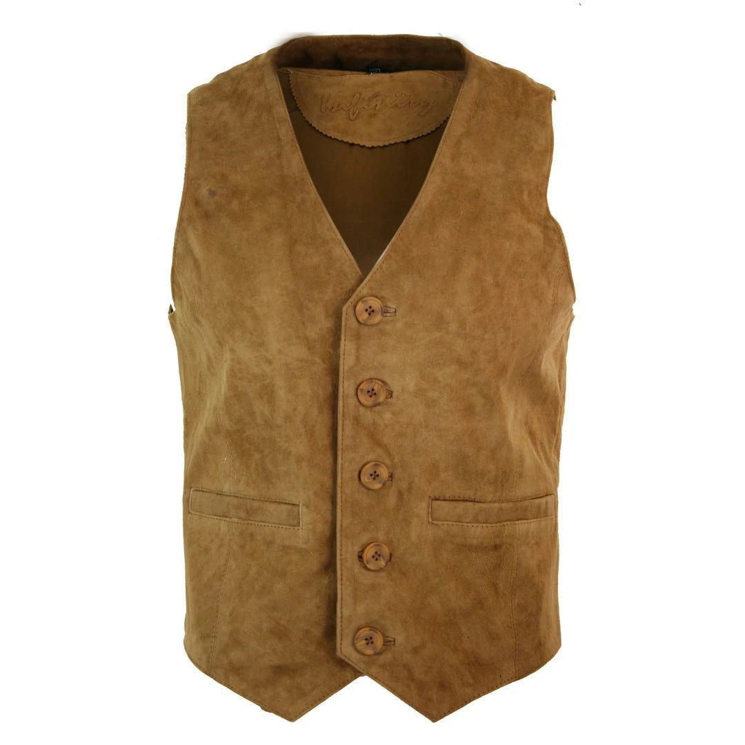 Infinity Leather Men's Black/Brown/Burgundy Waistcoat Gilet Suede Leather Tan - 5XL - Tan