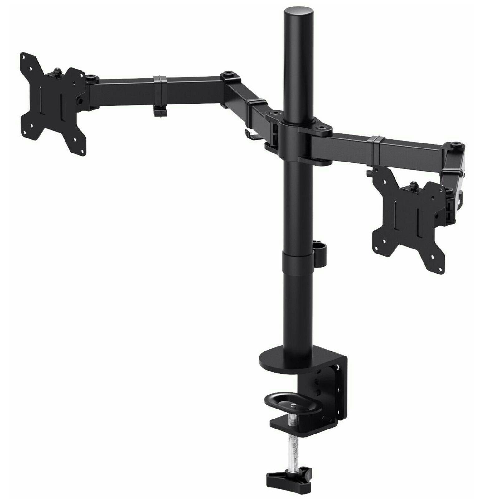 Gr8 Home Black Double Twin Arm Desk Mount Tv Lcd Monitor Computer Screen Bracket Dual 13"-27"