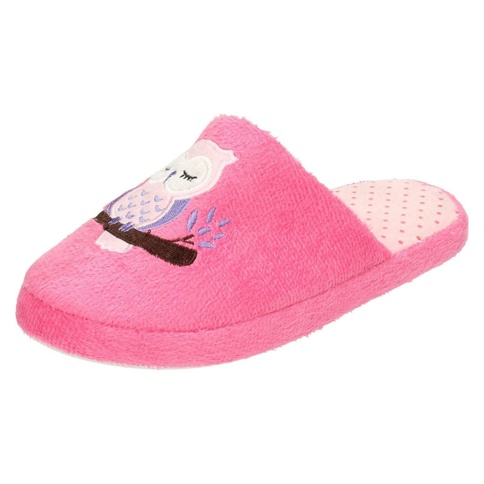 Spot On Women's Fuchsia Owl Print Mule Slipper - Uk 5-6