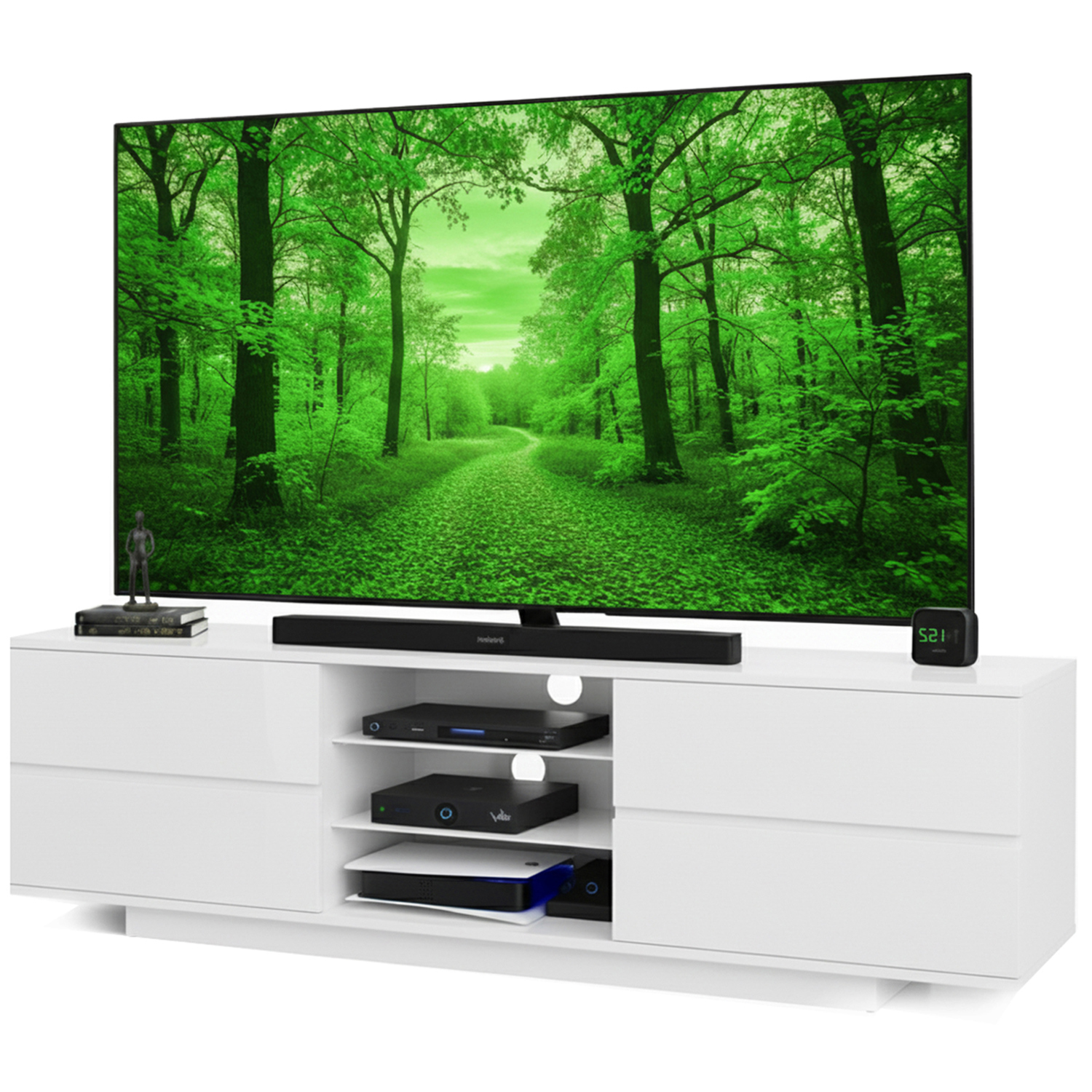 Rackhams White Avitus Premium High Gloss With 4- Drawers And 3-Shelf 32"-65" Led/Oled/Lcd Tv Cabinet