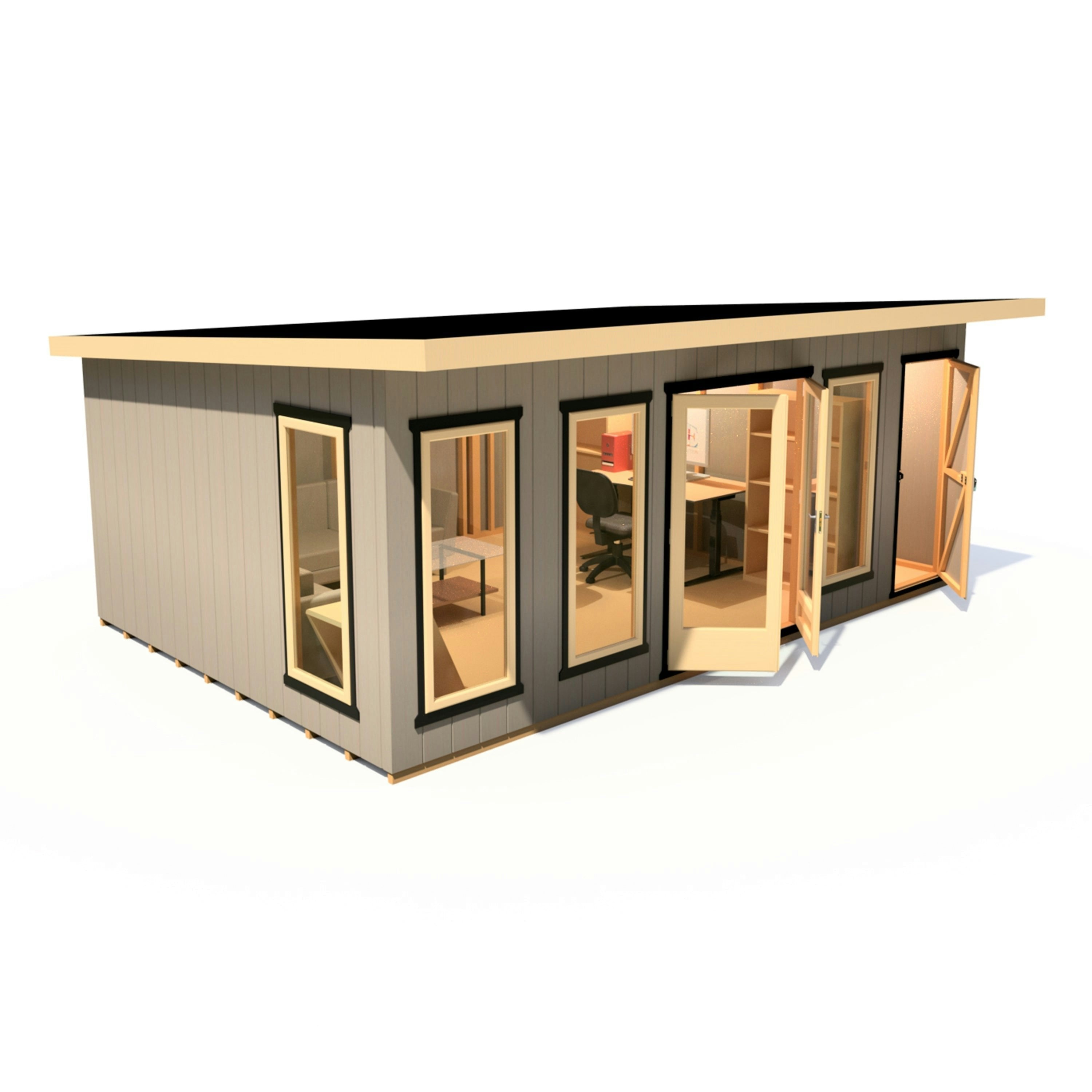 Rackhams Light 20X12 Insulated Garden Studio Office And Store Pent Roof