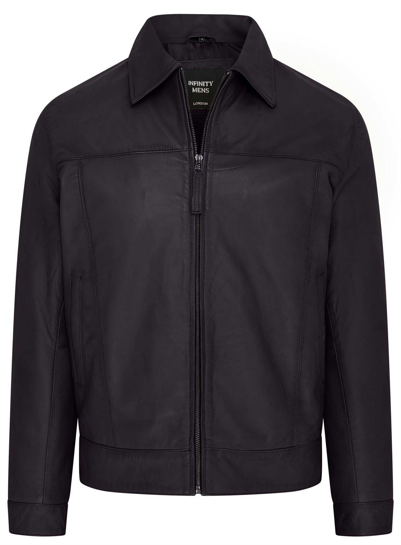 Infinity Leather Men's Black Retro Classic Leather Harrington Biker Jacket - Dram - Uk 2XL | Eu 54 | Us 44